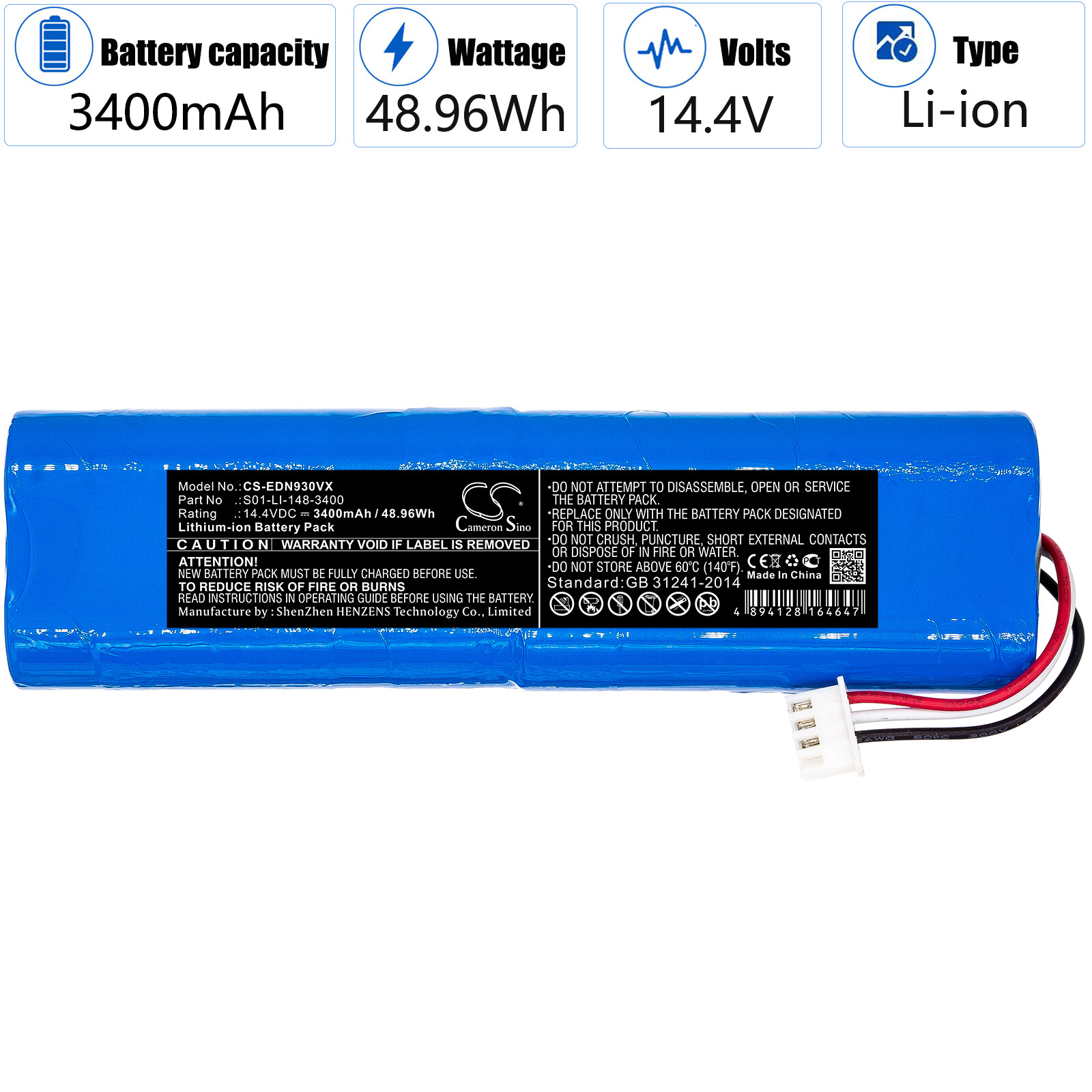Battery for Ecovacs Deebot Ozmo 901/905/920/930/937,DG36,DG70,S01-LI-148-2600