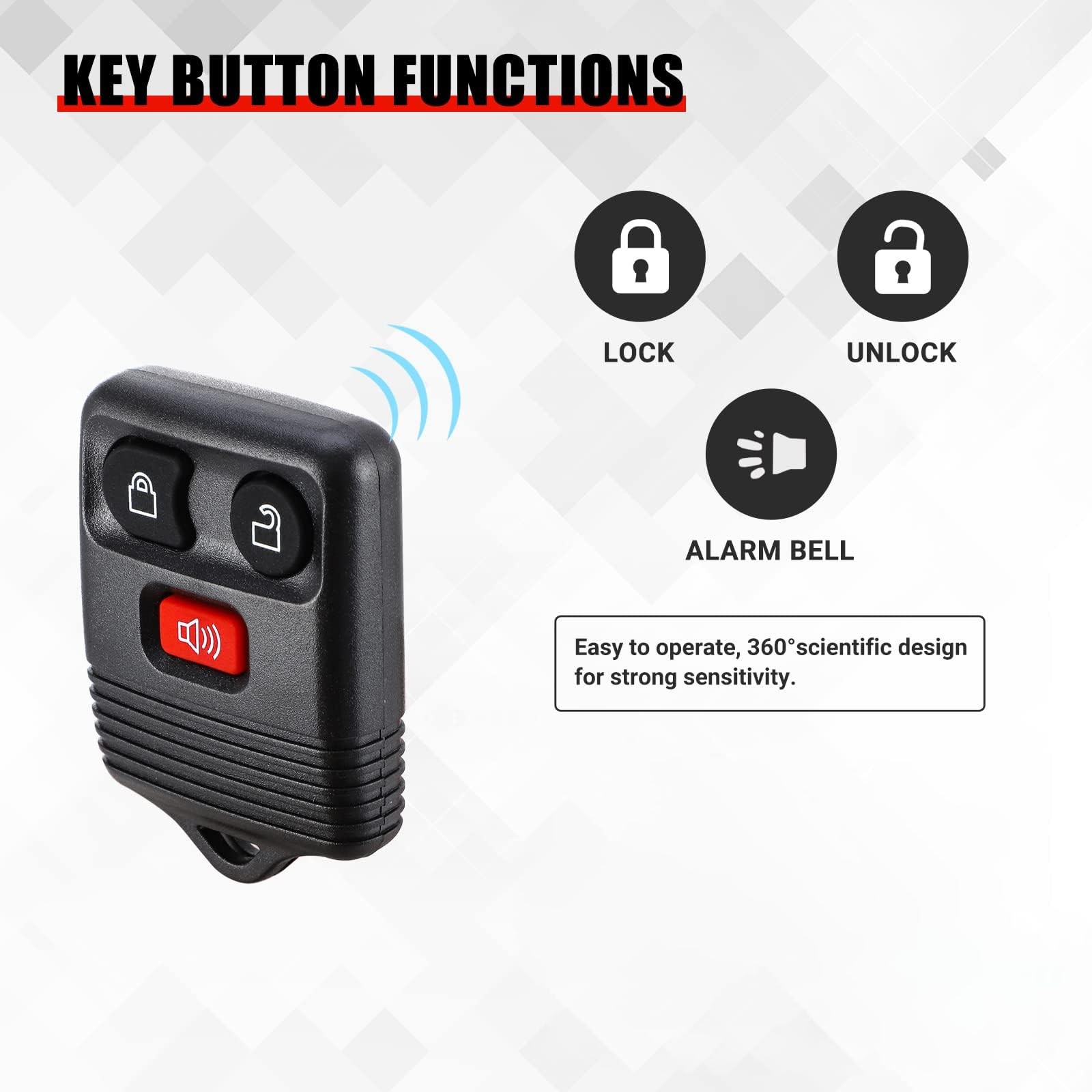 2 Packs 3 Button Keyless Entry Remote Key Fob with Ford F150 F250 F350 Escape…