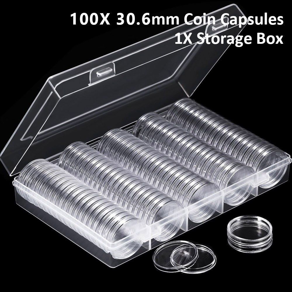100Pcs Clear Coin Capsule Case for 30.6mm JFK Half Dollar Holder Storage Box US