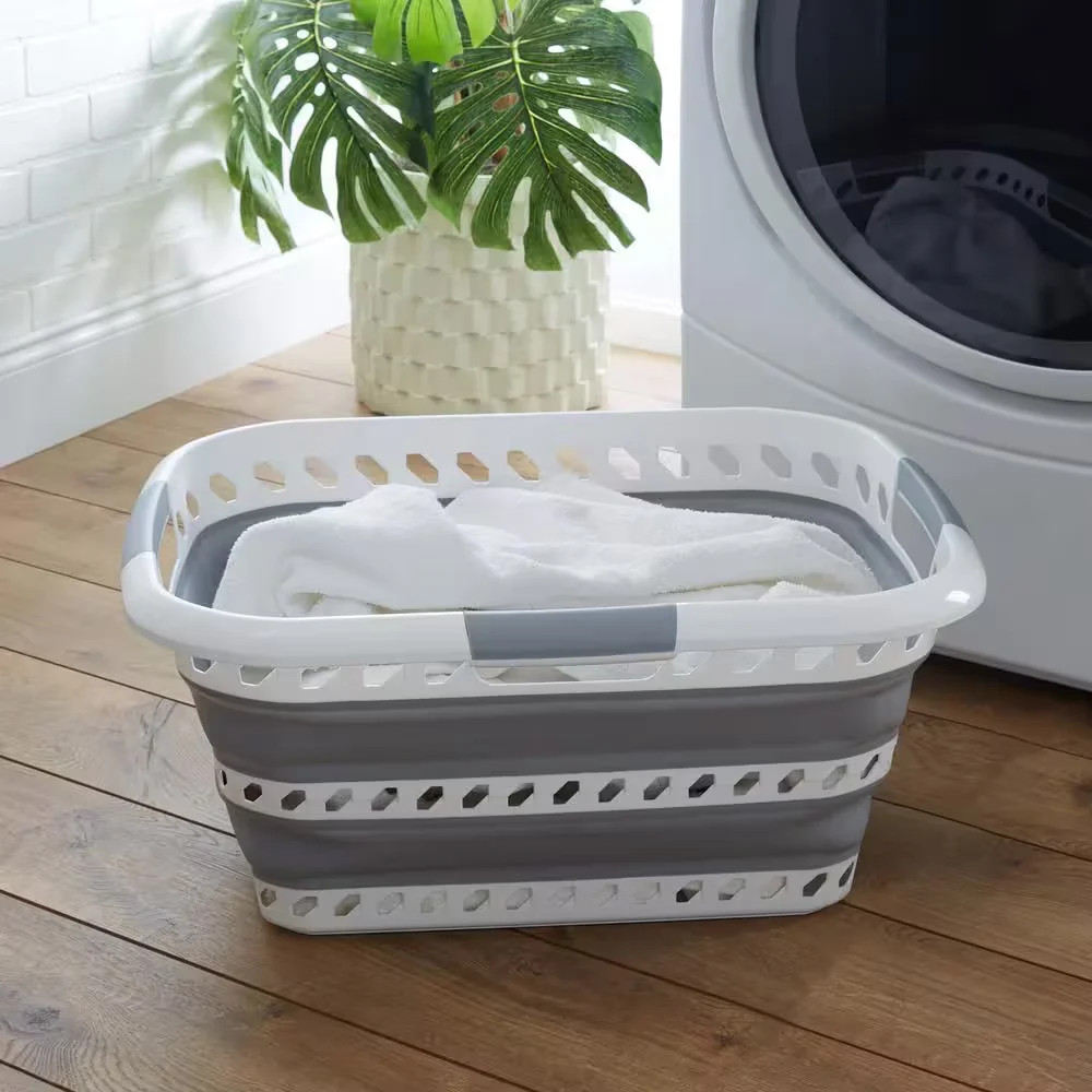 Laundry 360 Collapsible Laundry Basket White Grey Foldable Storage 27217