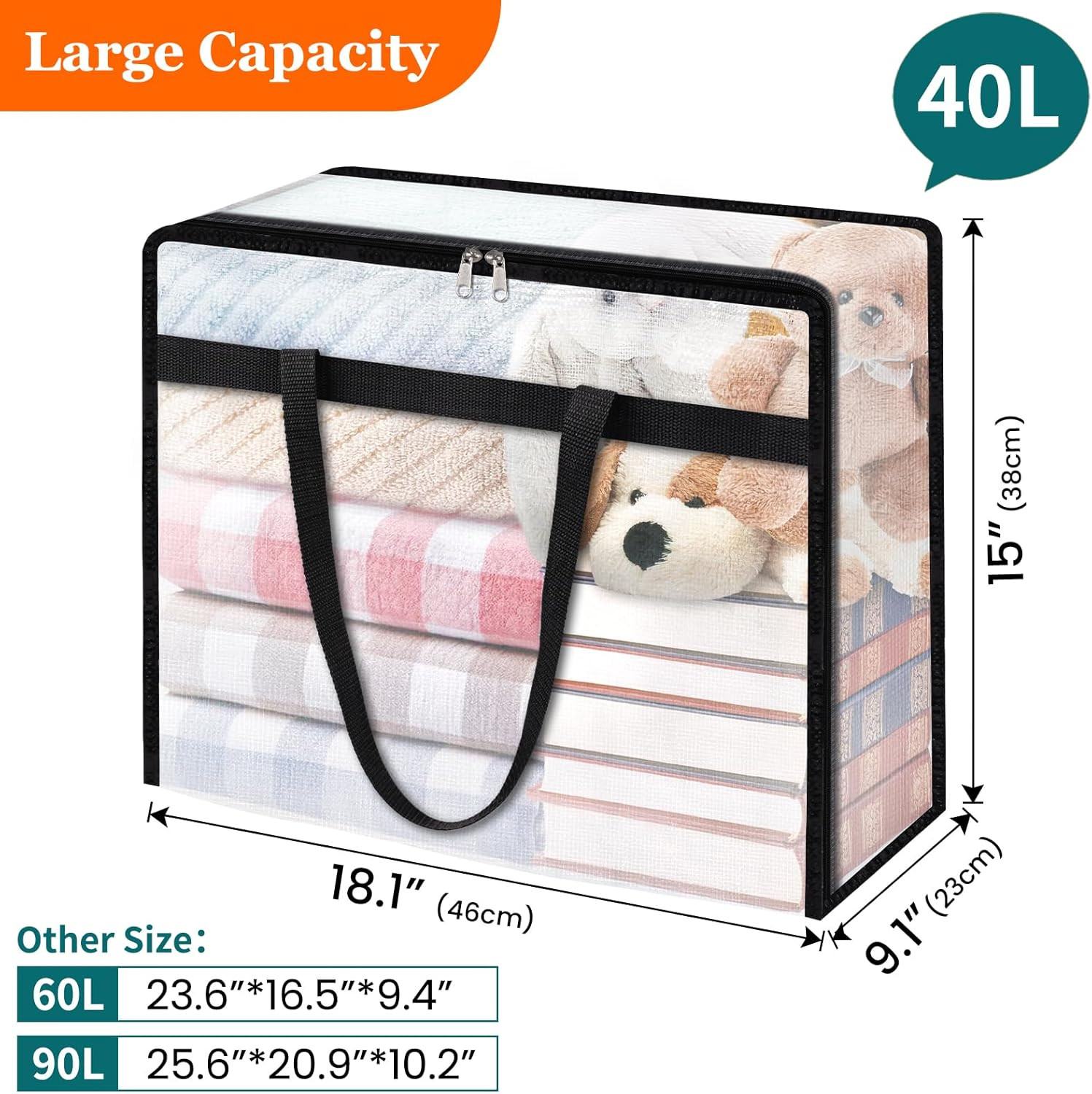 6 Pack Clear Storage Bags for Comforter, Clothes & Bedding, 40L | Plastic Blanke