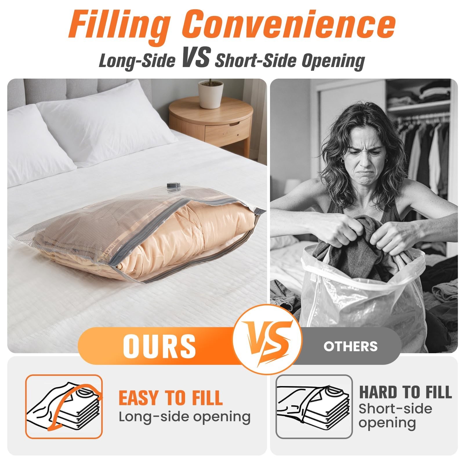 15 Pack Vacuum Storage Bags with Pump, Space Saver Compression Bags for Travel