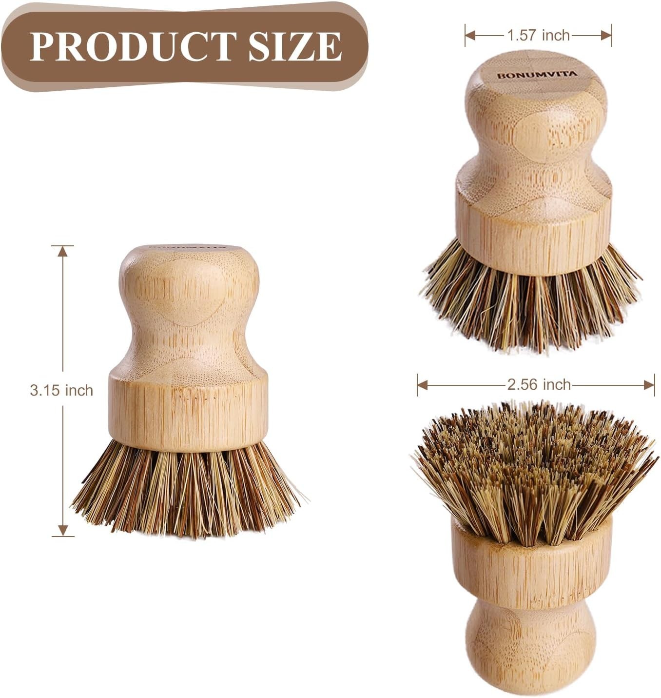 Bamboo Dish Brush Set 4 Pack Kitchen Cleaning Brush for Pots Pans Vegetables