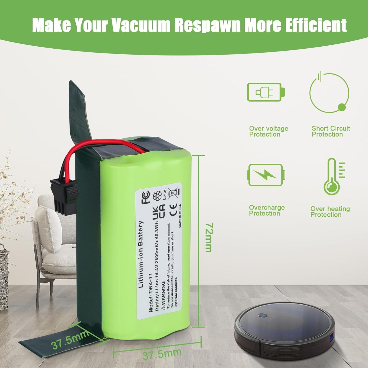 Eufy RoboVac 11S,11S Max, 12, 15T,15C,15C Max,25C,30,30C Max replacement battery