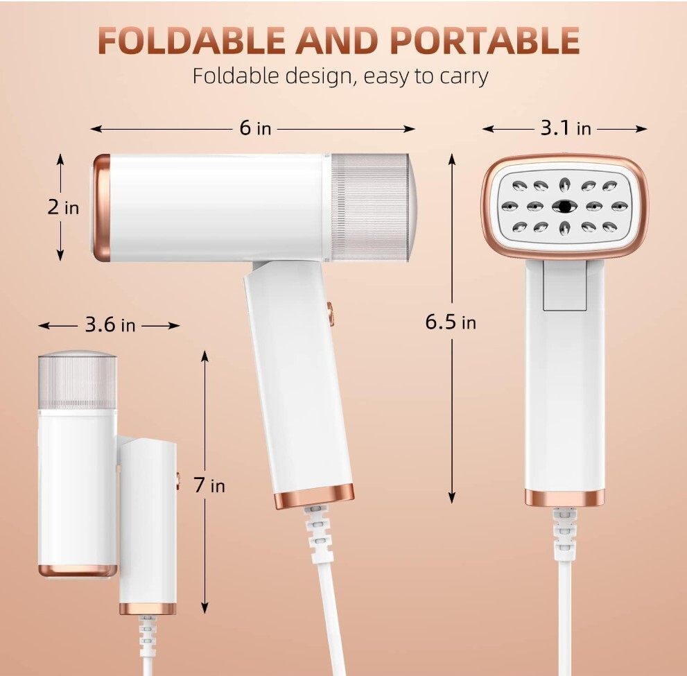 Foldable Handheld Clothing Steamer to Remove Wrinkles, Travel Size, 1200W, 110V