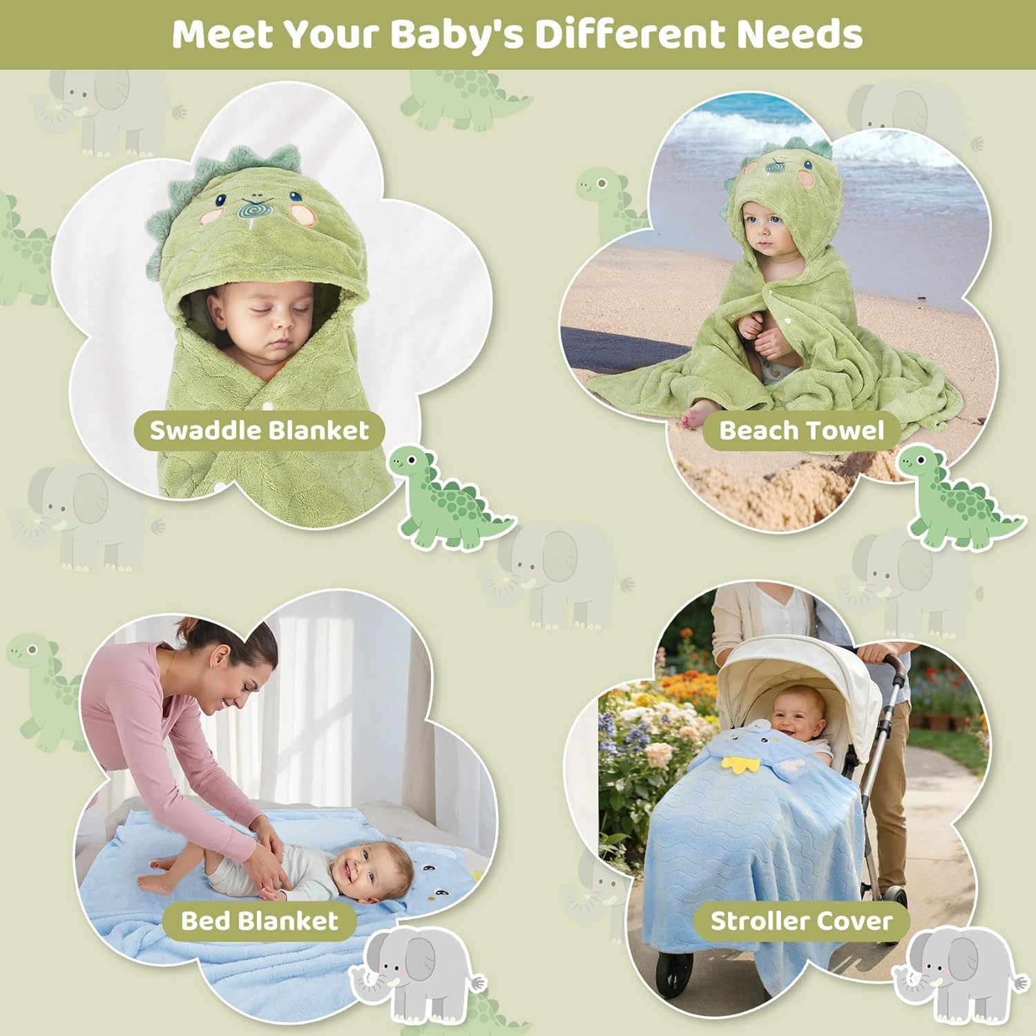 6 PCS Toddler Towels Set for Boy Girl 0-5 Year, 2 PCS Absorbent Hooded Baby Bath