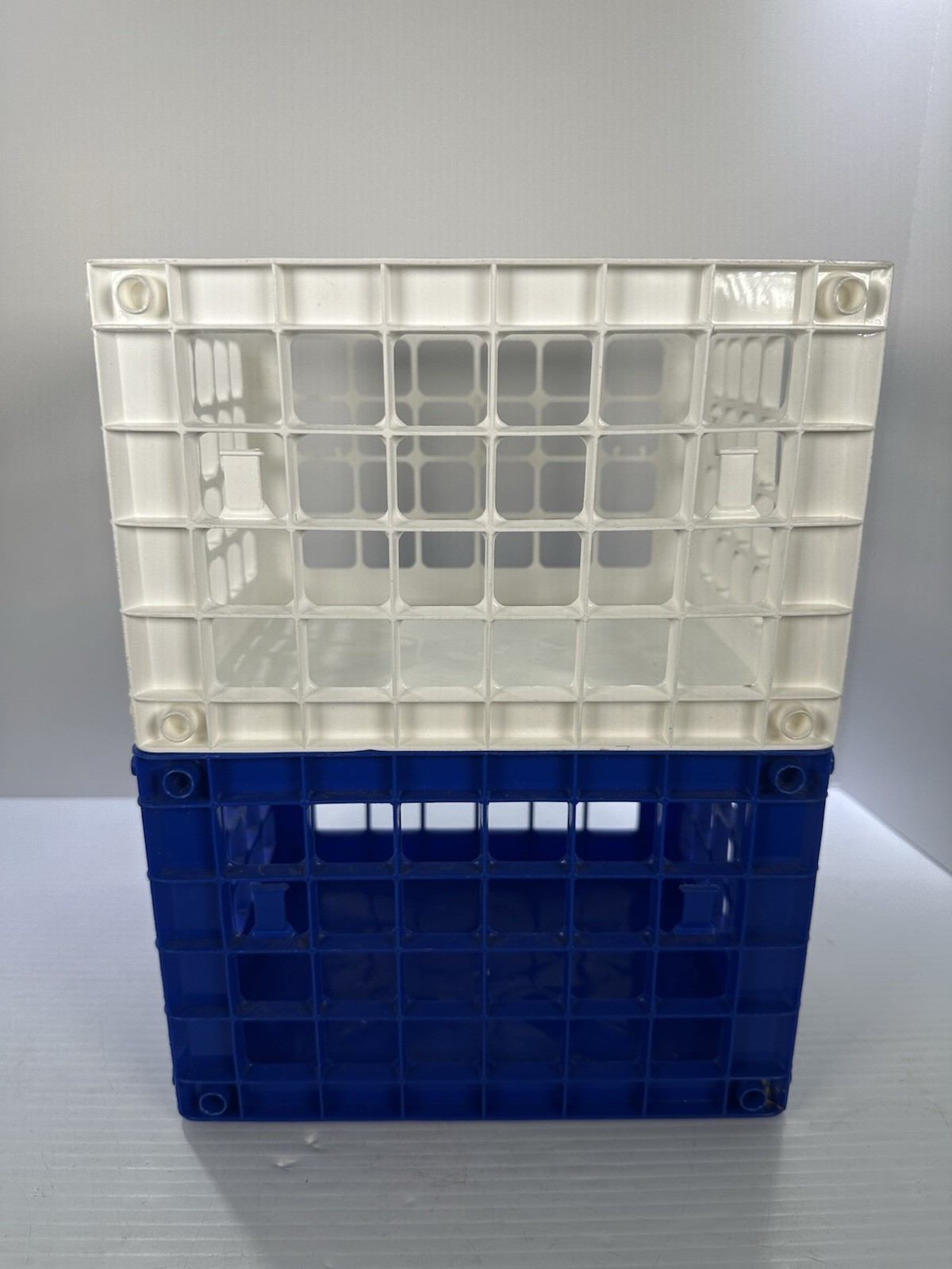 Yaffa Blocks Storage Crate Bin Stackable Set Of 2 Small Mini White Blue Desk 9”