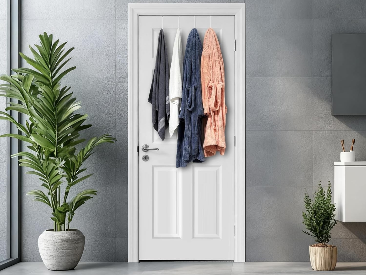 Single Over Door Steel Hooks 2 Pack Fit 1-3/8″ Door 5.5″ White | Plastic Coated