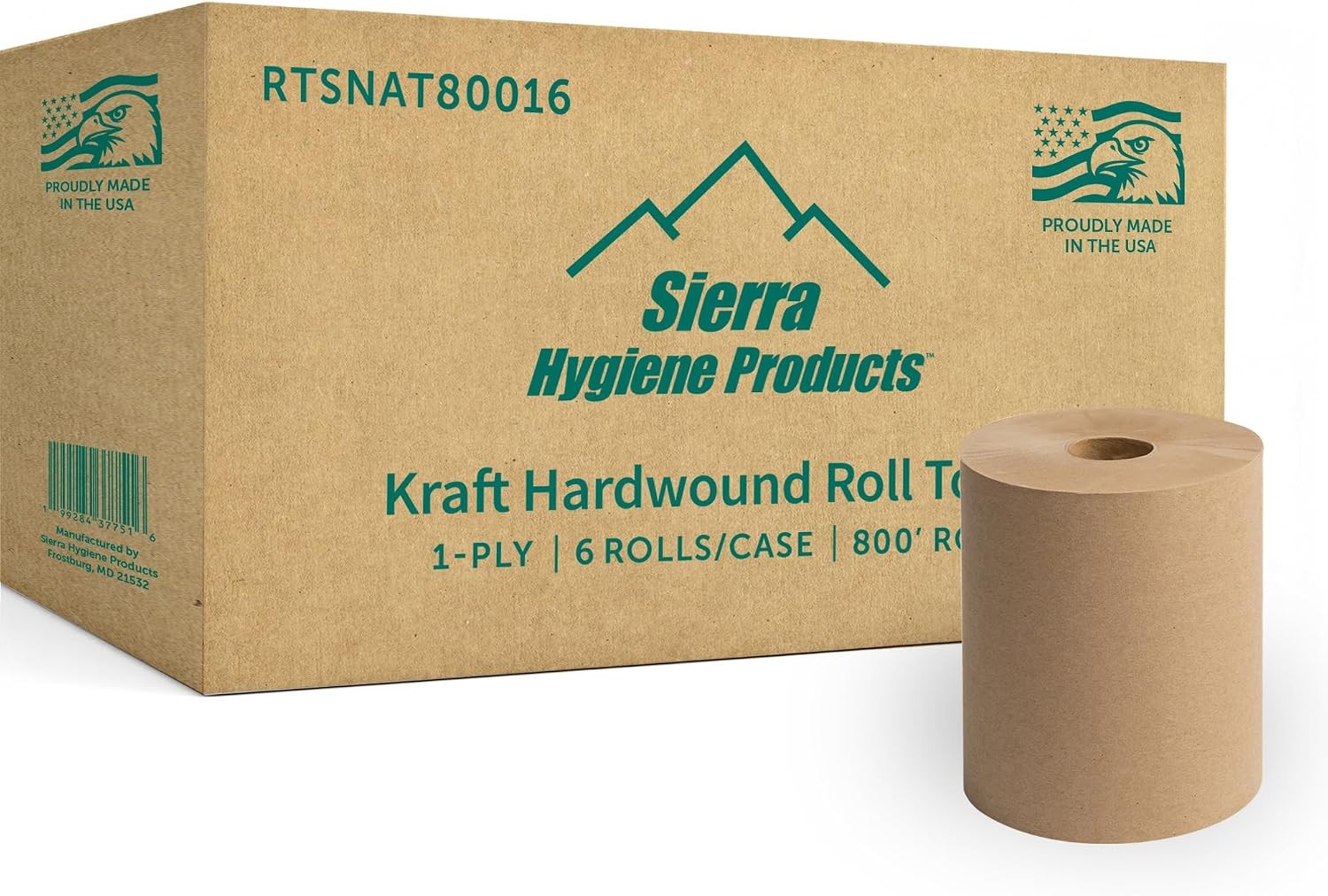 Sierra Hygiene 1-Ply Natural Hardwound Paper Towels 8″ x 800′ 6 Rolls Made in