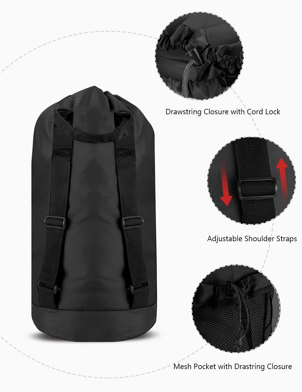 Backpack Laundry Bag 115L Large Hamper w/ Shoulder Straps Drawstring Black