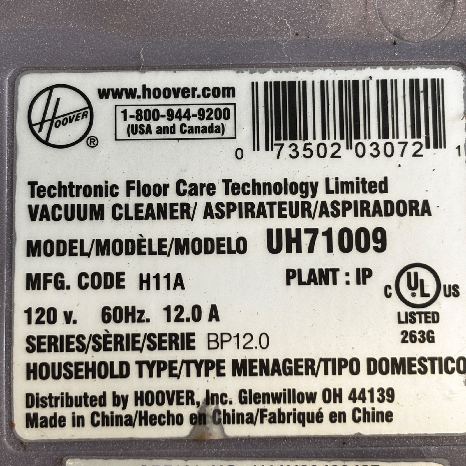 Hoover CDS-GCL32-805 (H-440005397) Motor Assembly for UH71009 Vacuum & Others