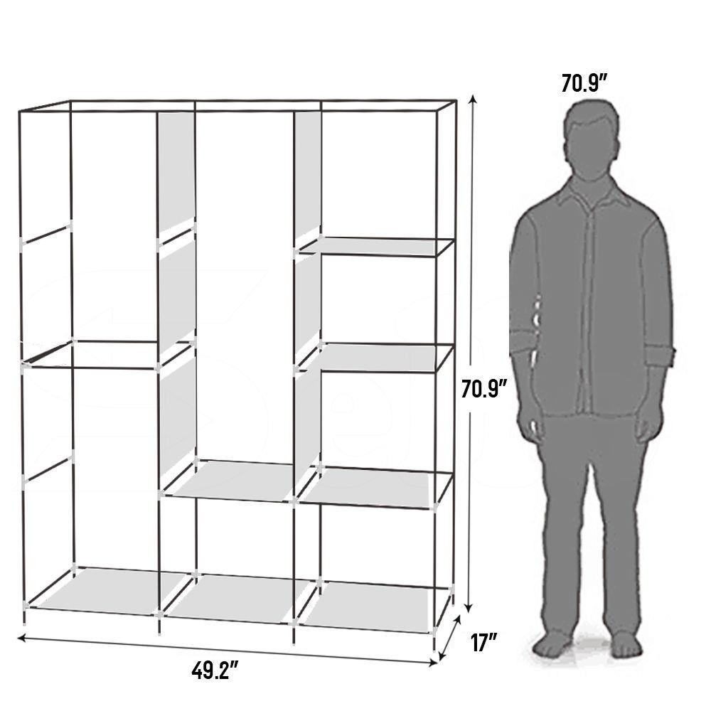71″ Closet Wardrobe Clothes Pant Rack Storage Organizer w/ Shelf Portable Gray
