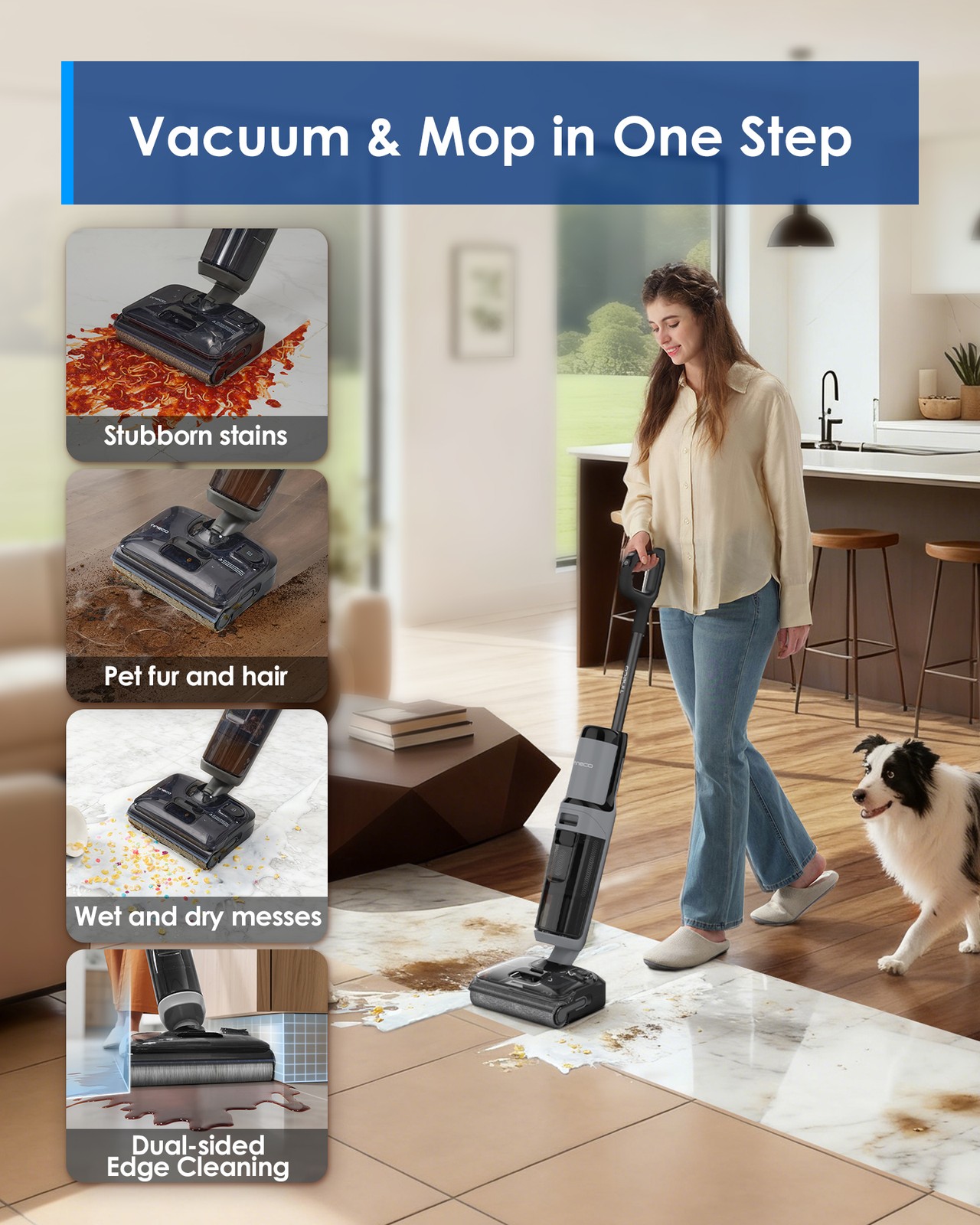 Tineco Floor ONE i5 Stretch Wet Dry Vacuum Cleaner, Vacuum & Mop in One Step