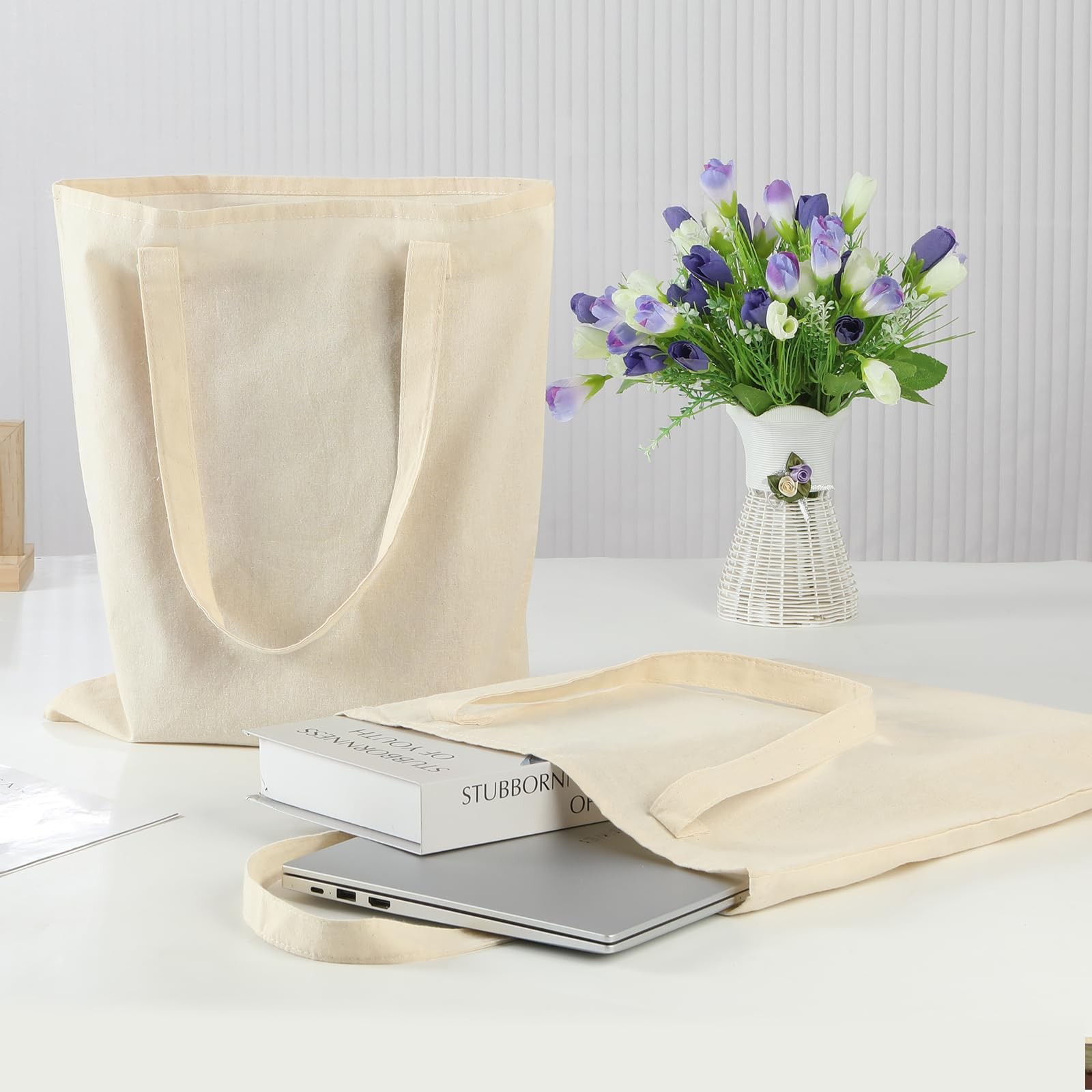 12 Pack Canvas Tote Bag – Lightweight Thin Tote Bags Bulk Blank Shopping Reus…