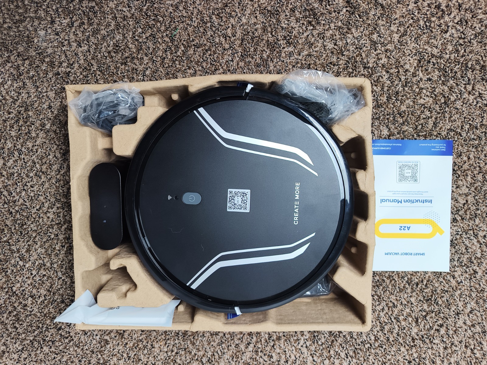 A22 Robotic Vacuum, Wi‑Fi Remote, Smart Mapping, Bagless, Black w/ Dock