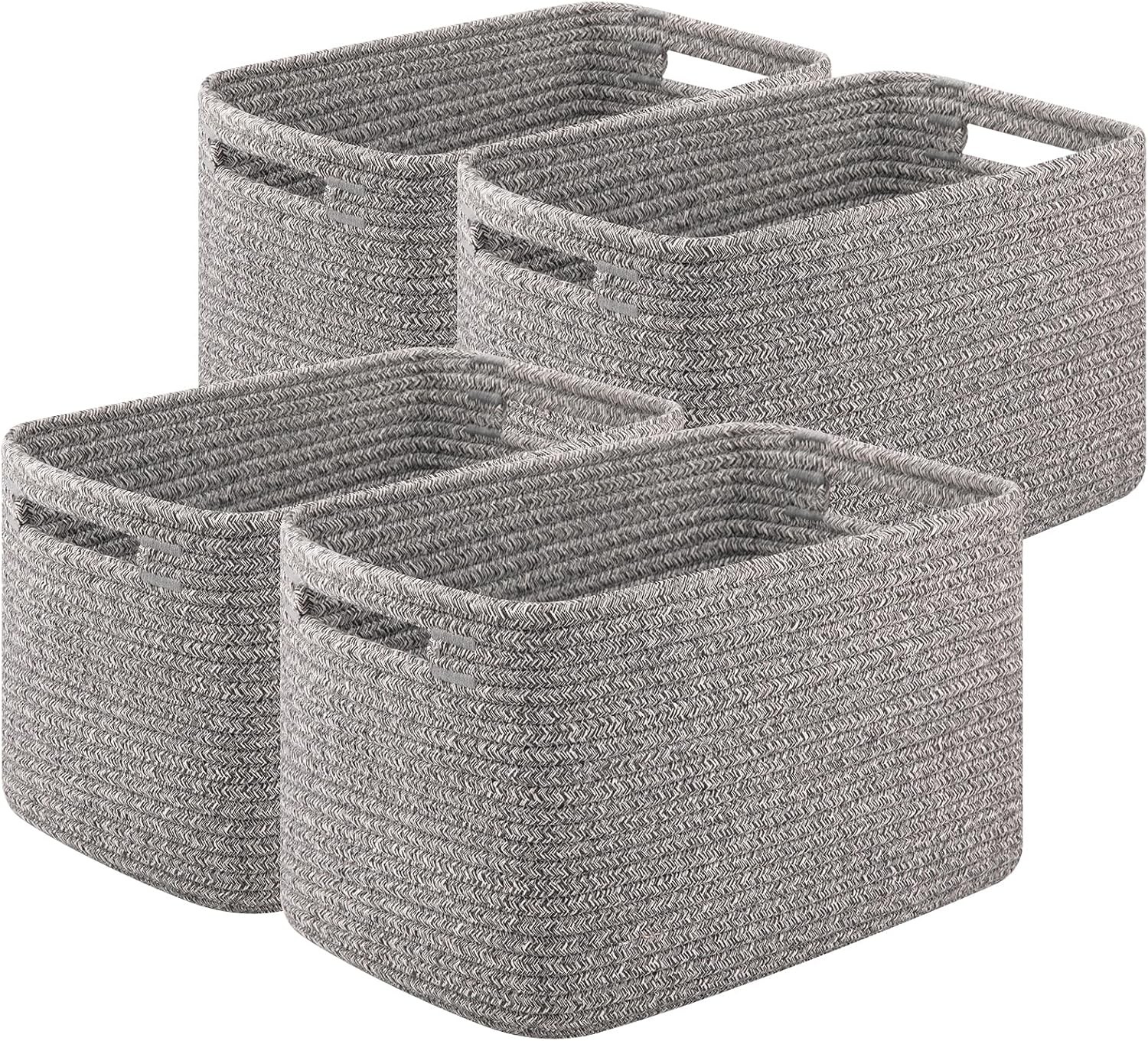 OIASKET 4-Pack 13x9x7.8in Cotton Rope Baskets Grey – Storage Organizer for Toys