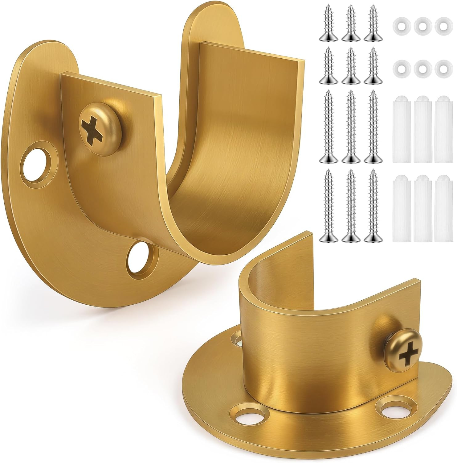 2Pcs Heavy Duty Stainless Steel Closet Rod Bracket Holder (Gold, 1.0″)