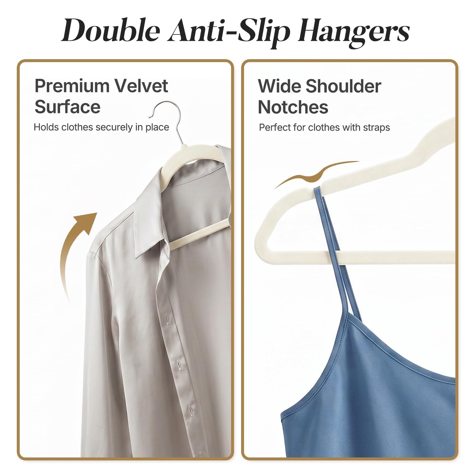 Ivory Velvet Hangers 50 Pack, Non Slip Slim Clothes Hangers 17.25 inch with 3…