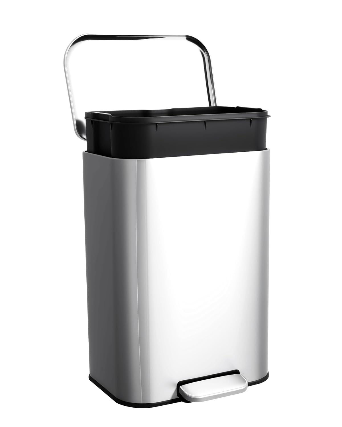 Modern Stainless Steel Trash Bin with Step-On Pedal & Removable Liner,1.2–13 Gal