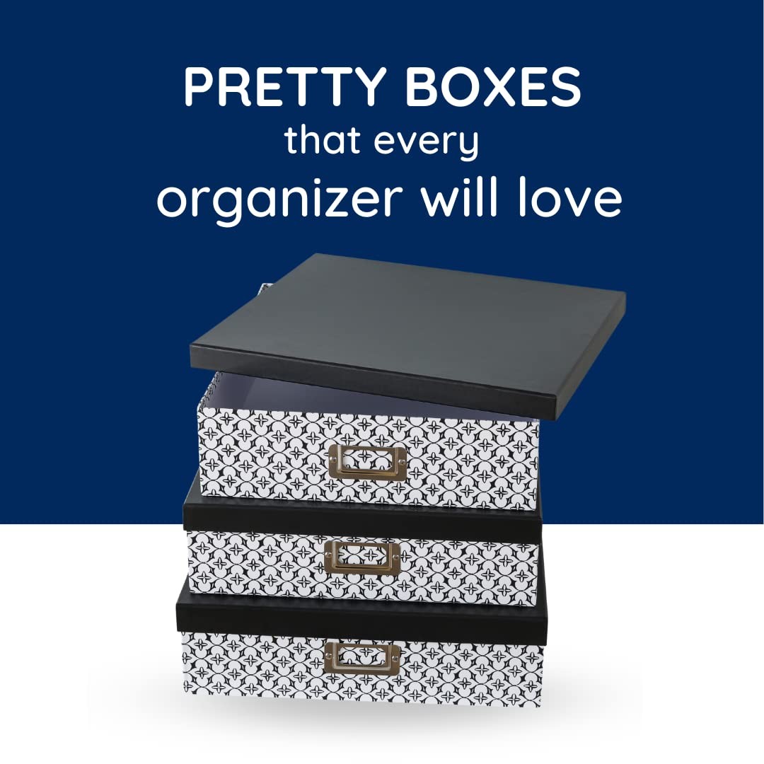 Black and White Decorative Storage Boxes with Lids for Organizing, Set of 3 J…