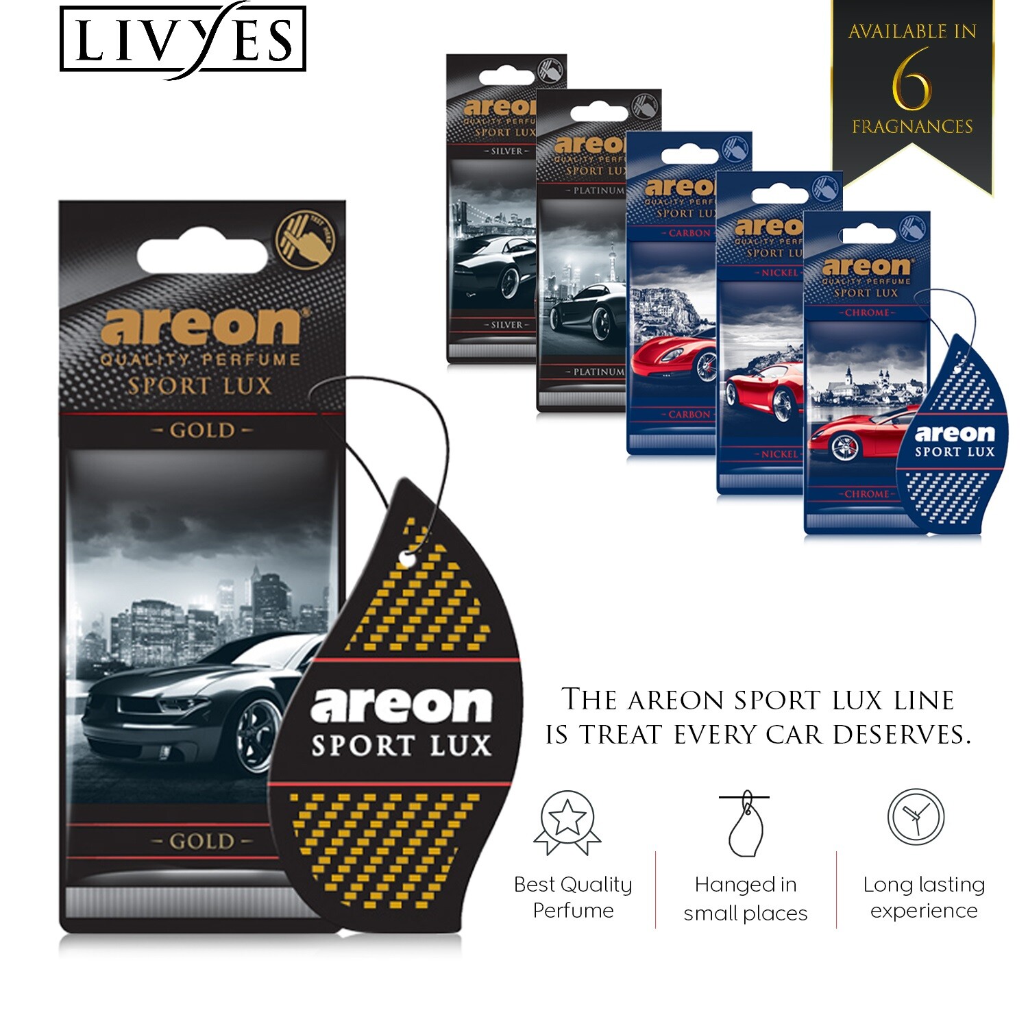Areon Sport LUX Quality Perfume/Cologne Cardboard Car Air Freshener, Silver-12PK
