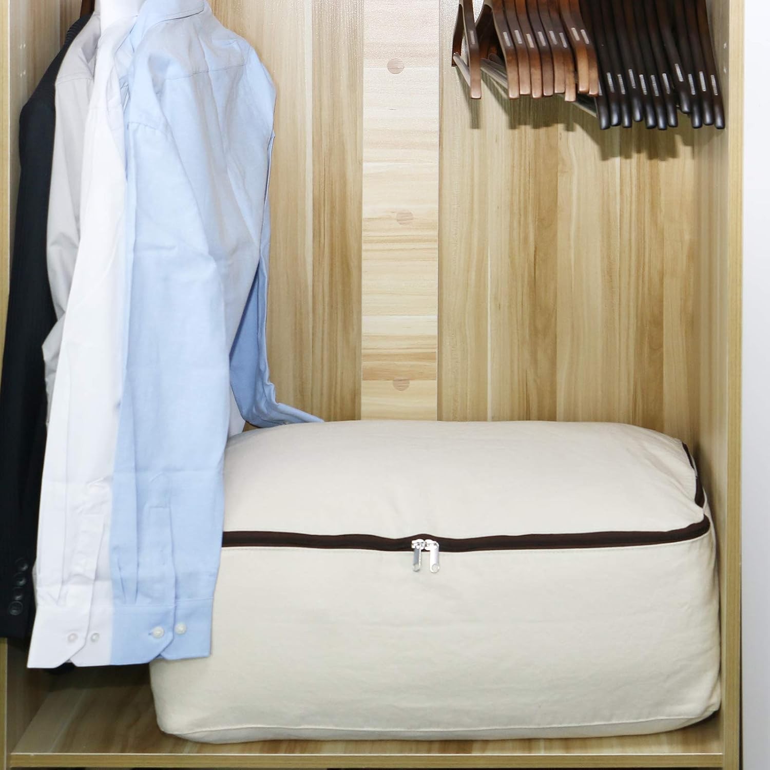 2-piece canvas storage bag set, dimensions: 25.6 x 18.5 x 8.7 inches, beige.