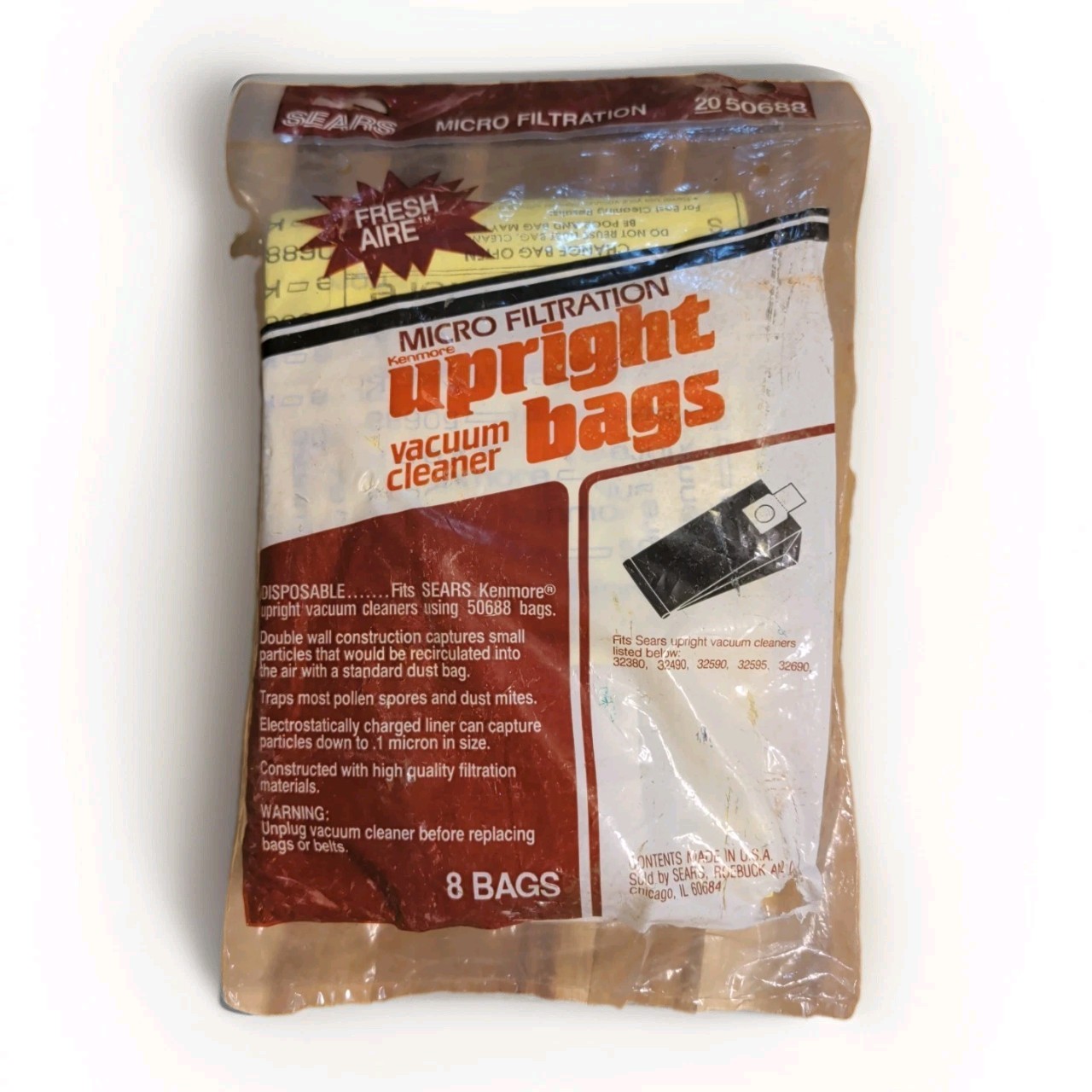 Sears Micro Filtration Upright Vacuum Cleaner Bags 20-50688, 8 Bags Kenmore