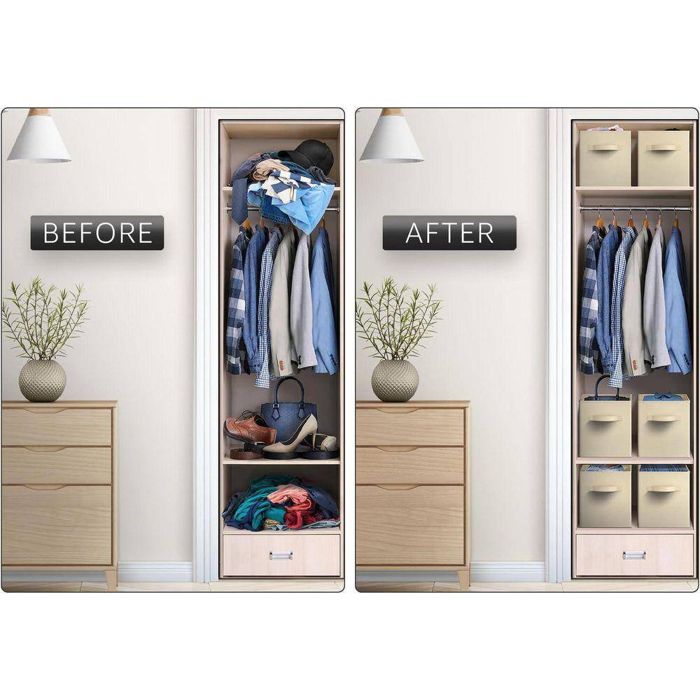 Foldable Storage Cubes with Handles Beige 10.5 In. X 11 In. Fabric Decorative Ba