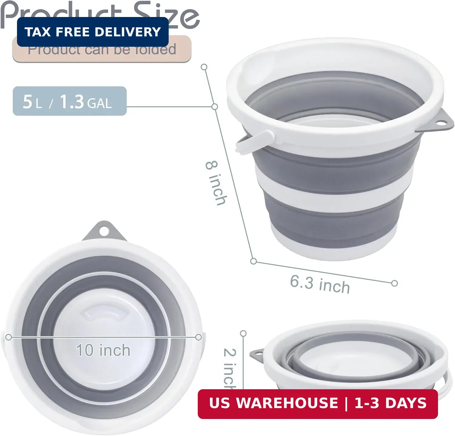 Small Collapsible Bucket 1.3 Gal/5L, BPA-Free – Space-Efficient, Portable Foldab