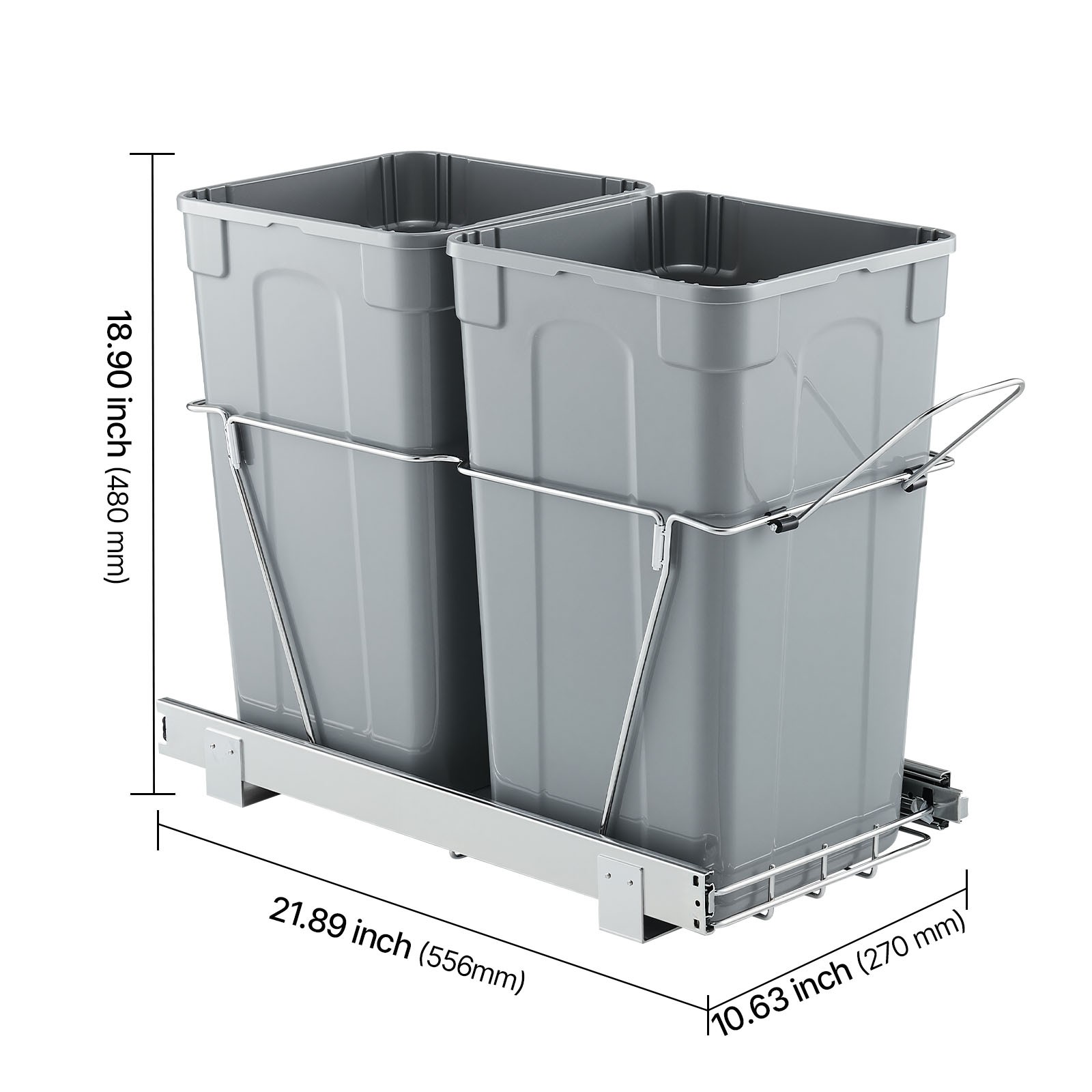 Uimoso Double 27QTx2 Pullout Waste Container Under Cabinet Kitchen Bin Trash Can
