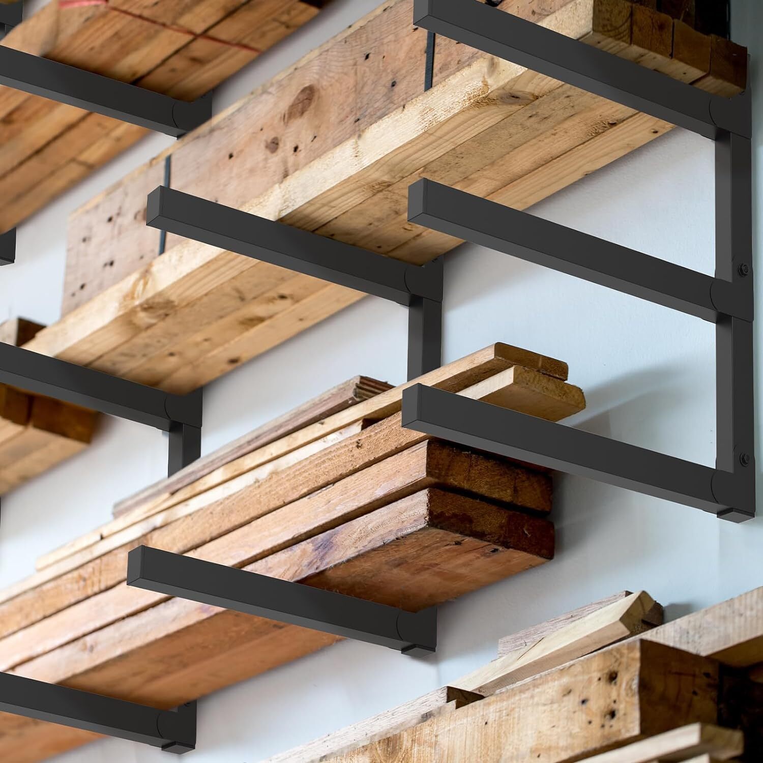 4 Packs 3-Level Heavy Duty Floating Lumber Shelf Organizer for Indoor & Outdoor