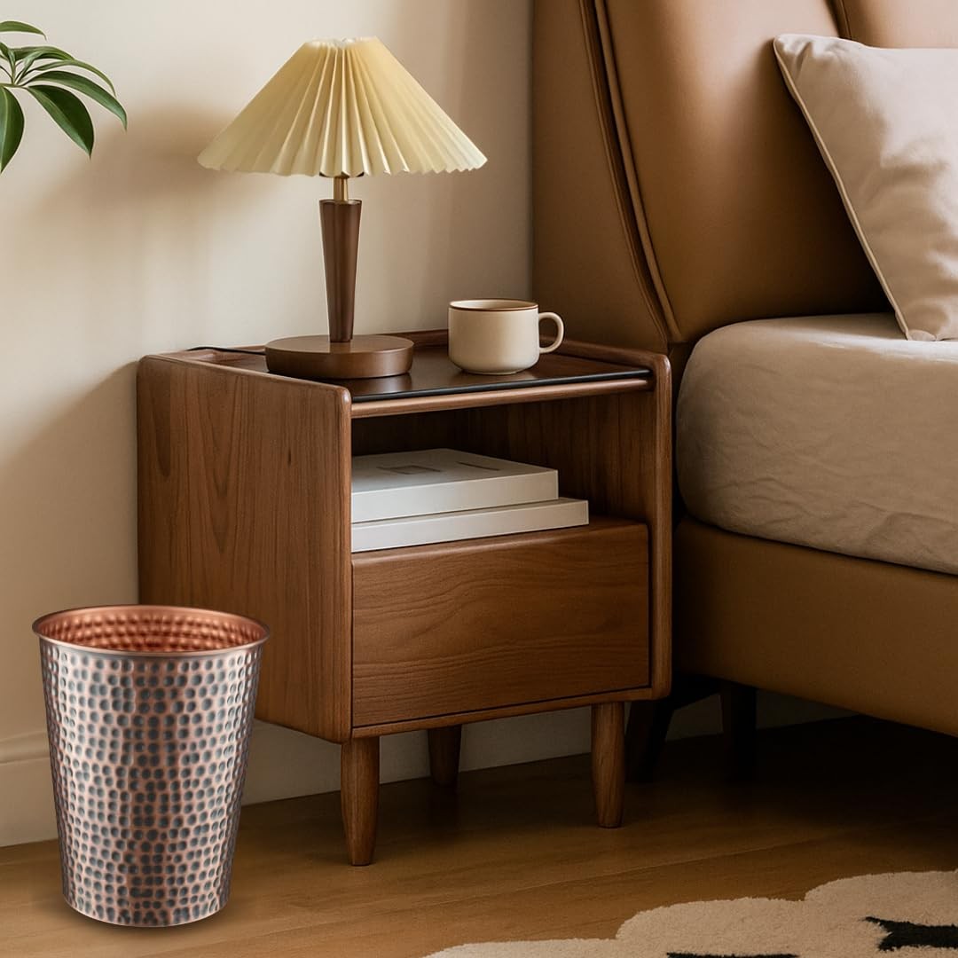 Hand Hammered Antique Copper Metal Small Bathroom Trash Can Wastebasket Bin