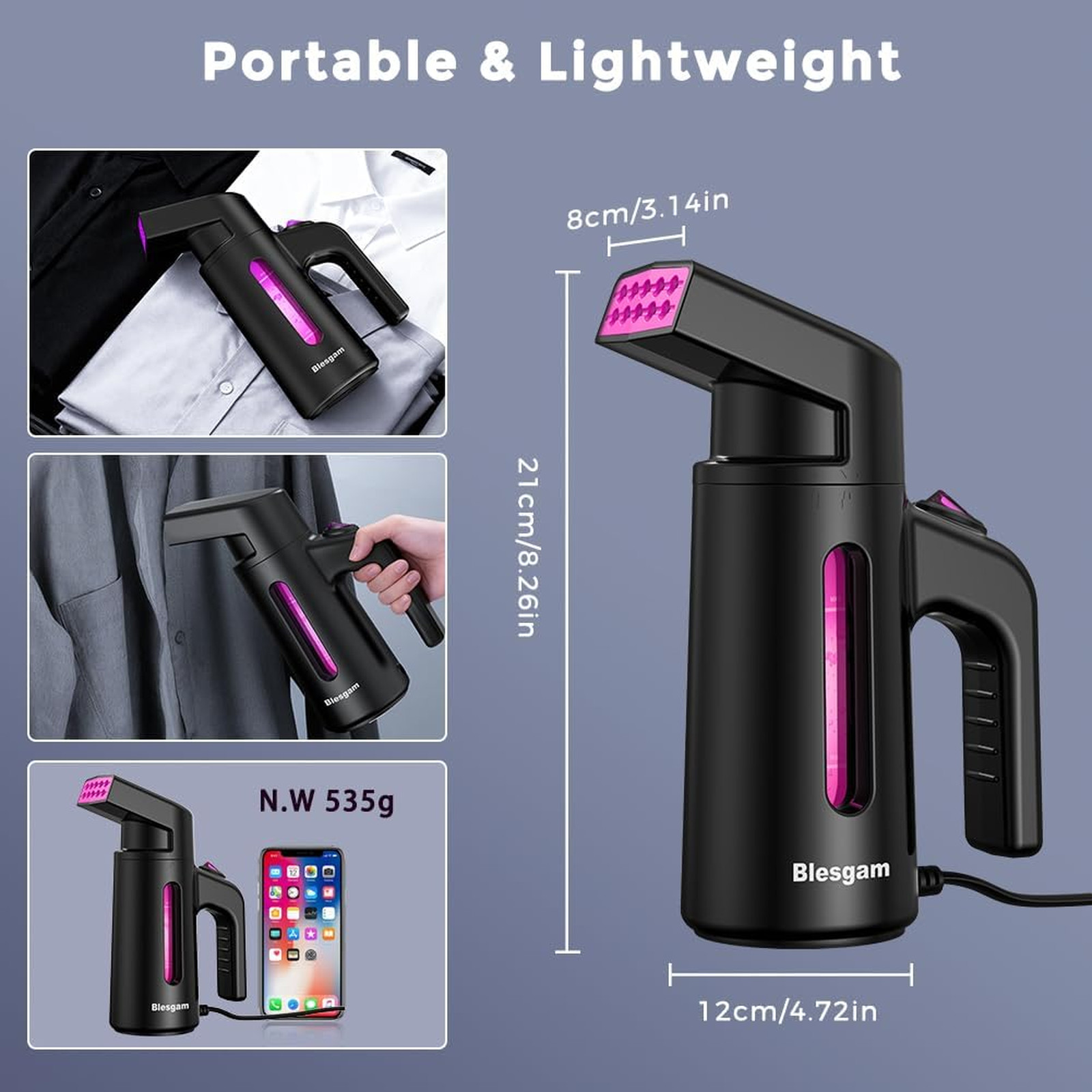 Clothing Steamer Handheld Dual-Row Steam 25g/min 180ml Capacity 40s Heat Up