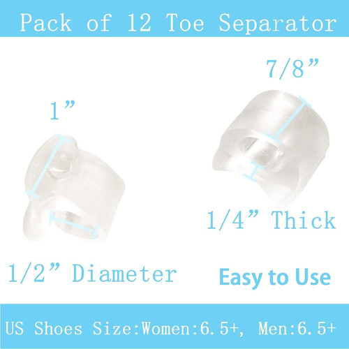 12 Pack Gel Toe Separators Big Toe Spacers Single Loop Corrector Pain Relief Cle