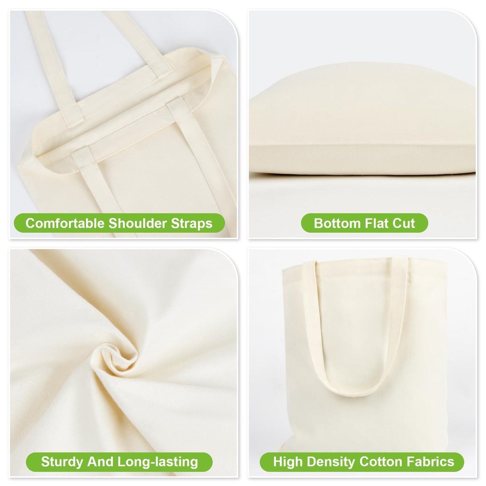 RAINFLOW Blank Canvas Tote Bags – 4 Pack Plain Cotton Totes Medium, Beige