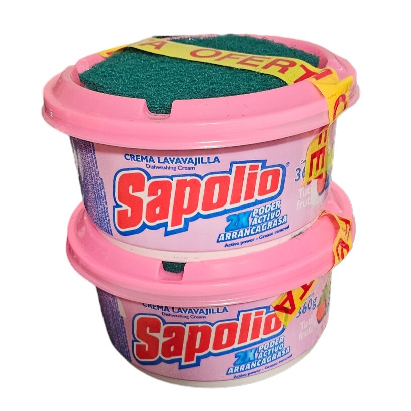 2 Pack Sapolio Soap Lavavajilla Tutti Frutti Dishwashing Cream With Sponge Latin