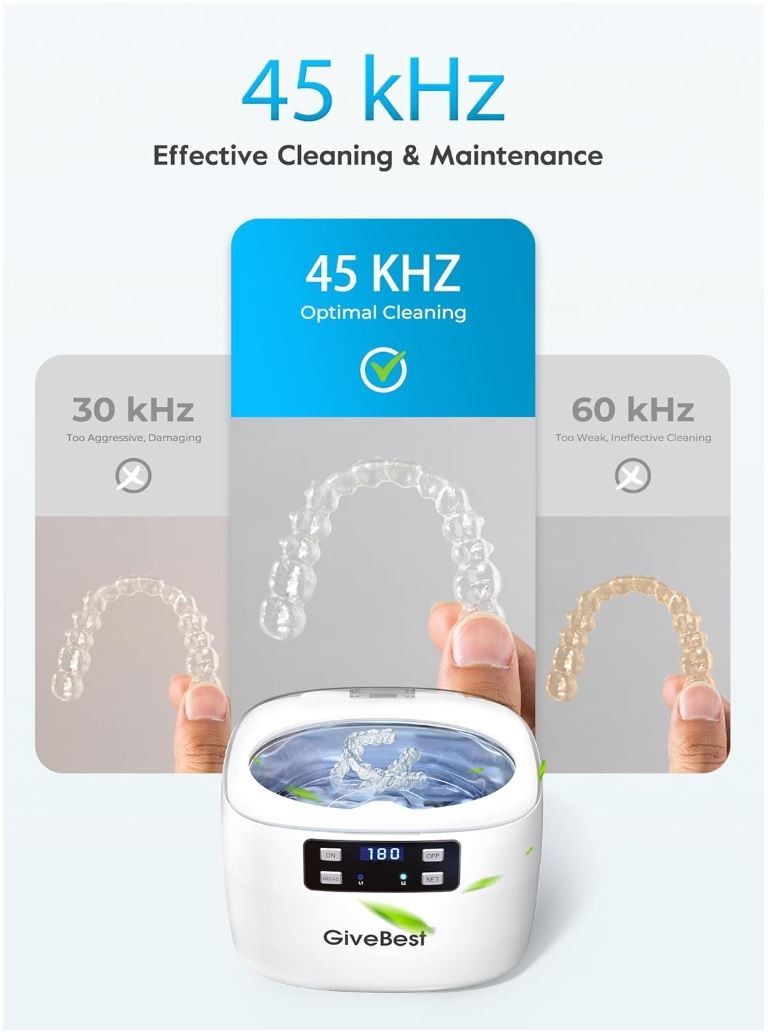 Professional Ultrasonic Jewelry Cleaner, 45kHz w/25oz Stainless Steel Tank