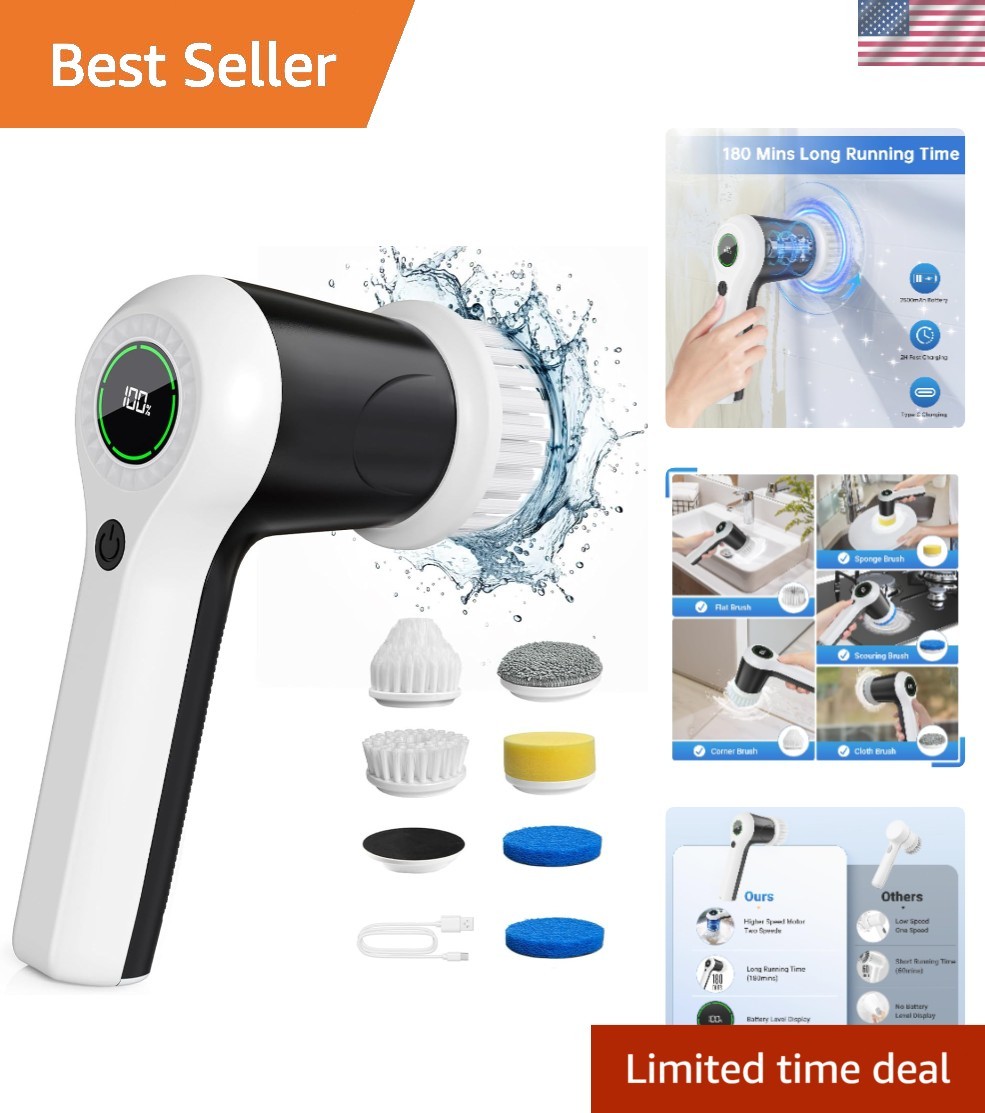 Electric Spin Scrubber Cordless Cleaning Brush with 6 Heads 2 Speeds