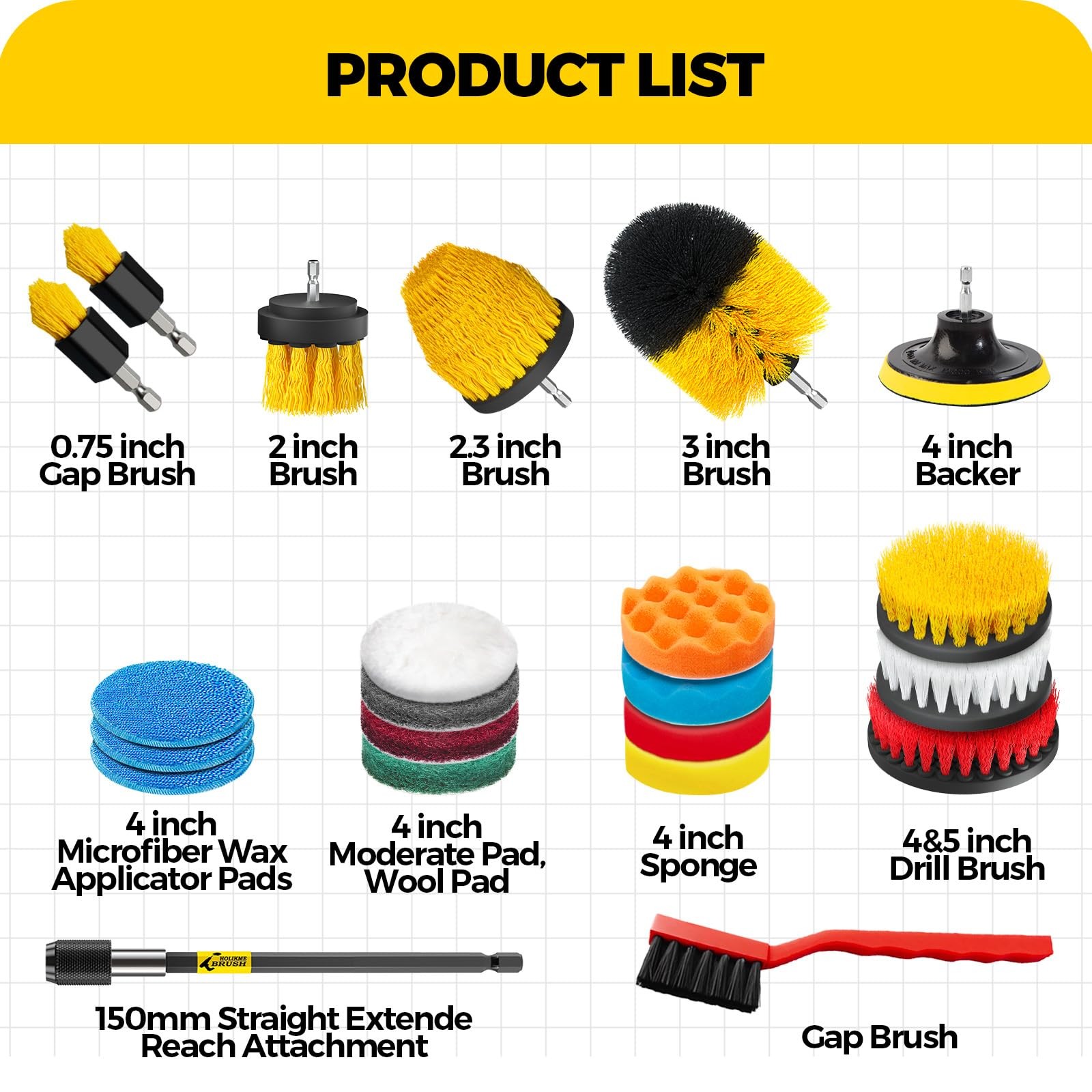 22 Piece Drill Brush Attachment Set Power Scrubber Pads and Buffing Sponge Kit