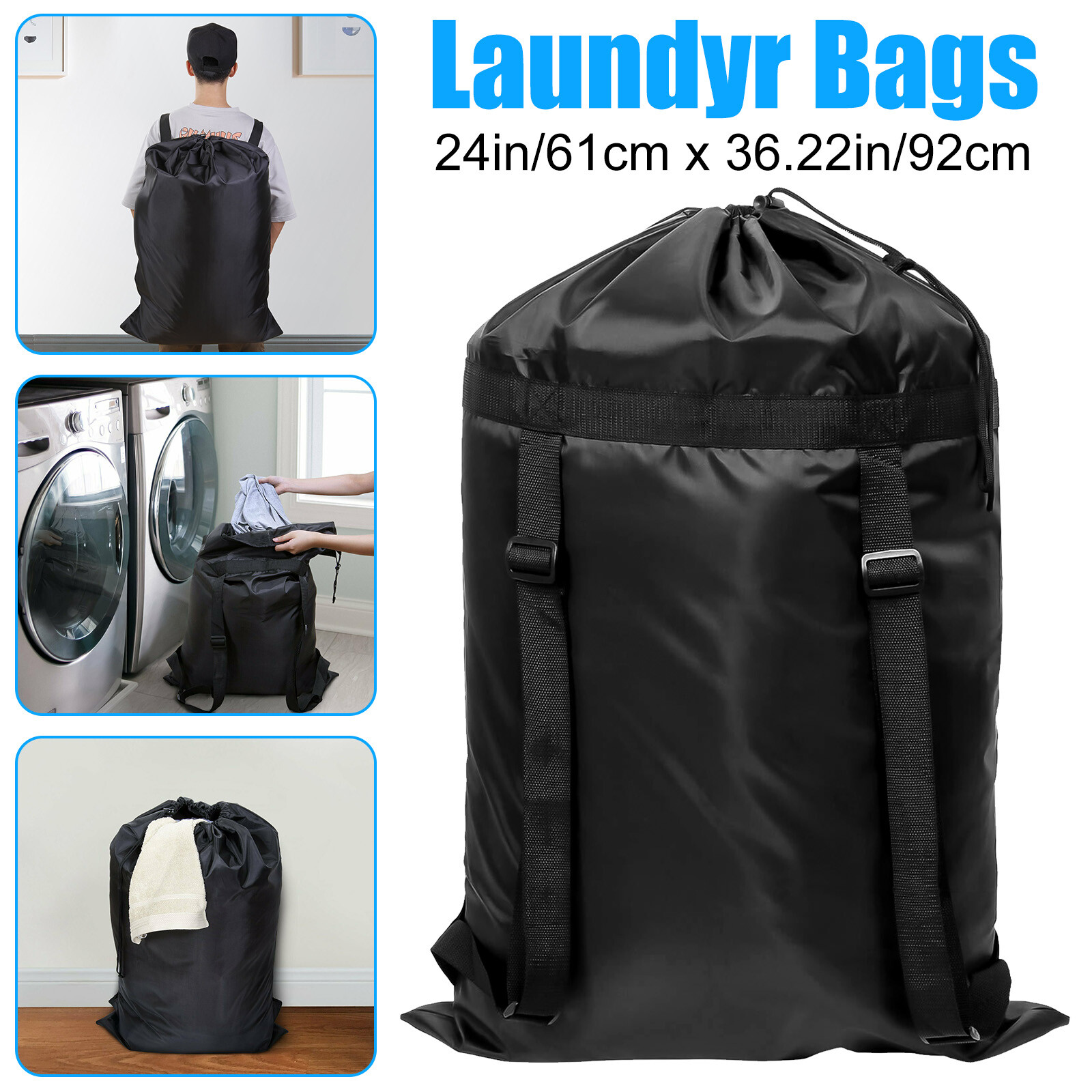 Extra Large Laundry Bag Backpack Heavy Duty Washing Clothes Drawstring 61×92 CM