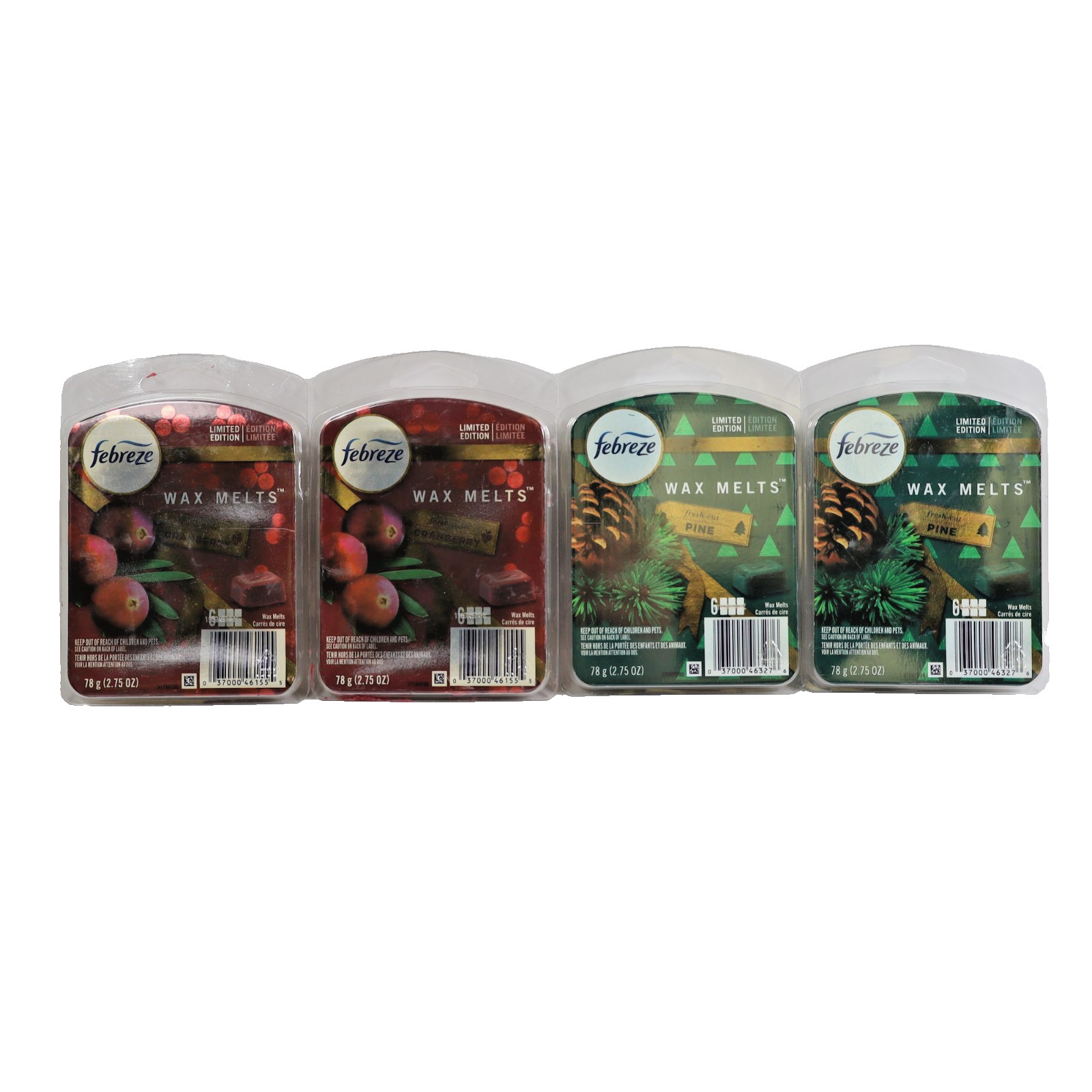 4 PACK Febreze Wax Holiday Melts 6 Each, 2 Pine + 2 Cranberry (24 Melts Total)