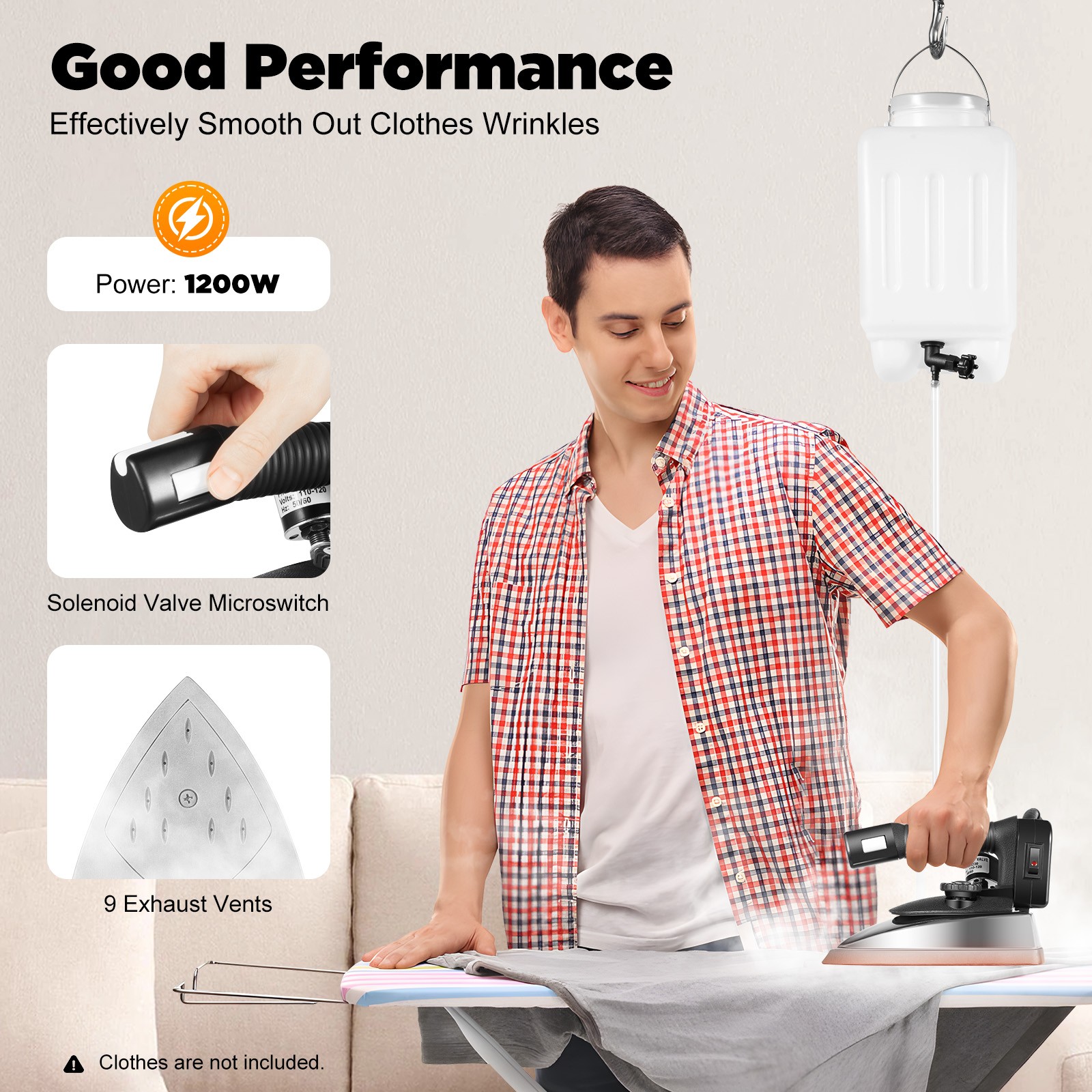 Gravity Feed Steam Iron Powerful Super Hot 1000W Steam Iron with 3L tank US .