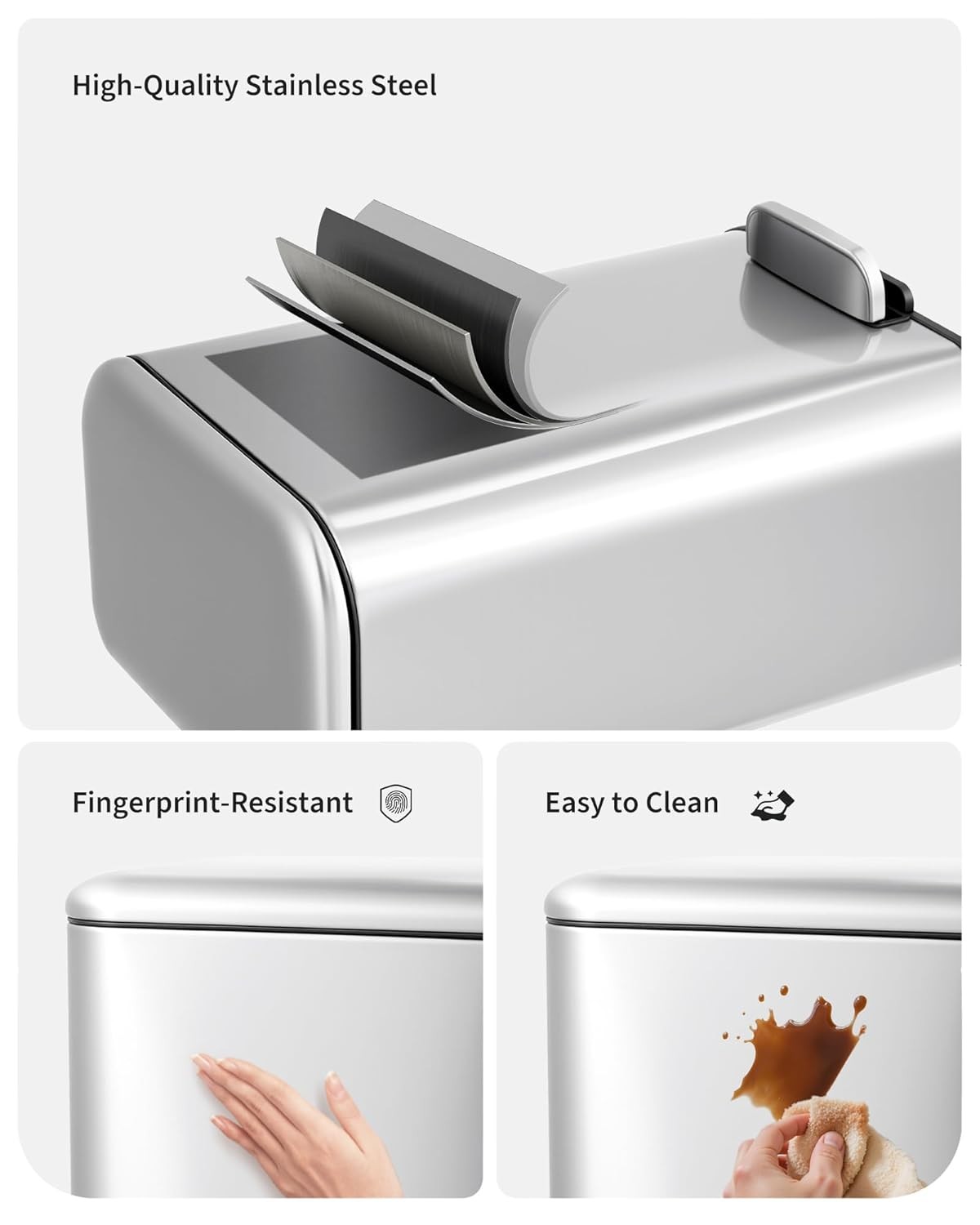 Modern Stainless Steel Trash Bin with Step-On Pedal & Removable Liner,1.2–13 Gal