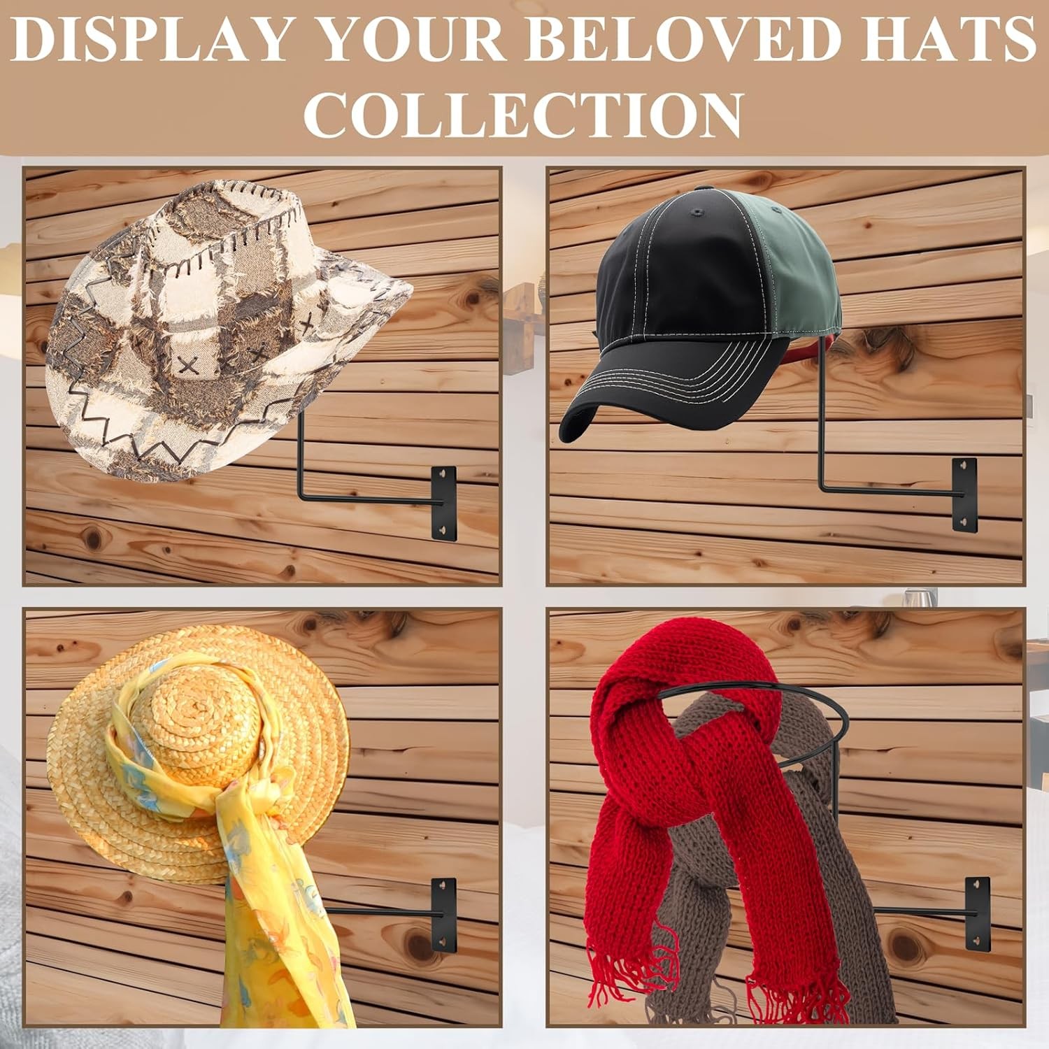 4 Pcs Cowboy Hat Rack Cowboy Hat Holder Metal Hat Hanger for Wall Hat Holder Mul