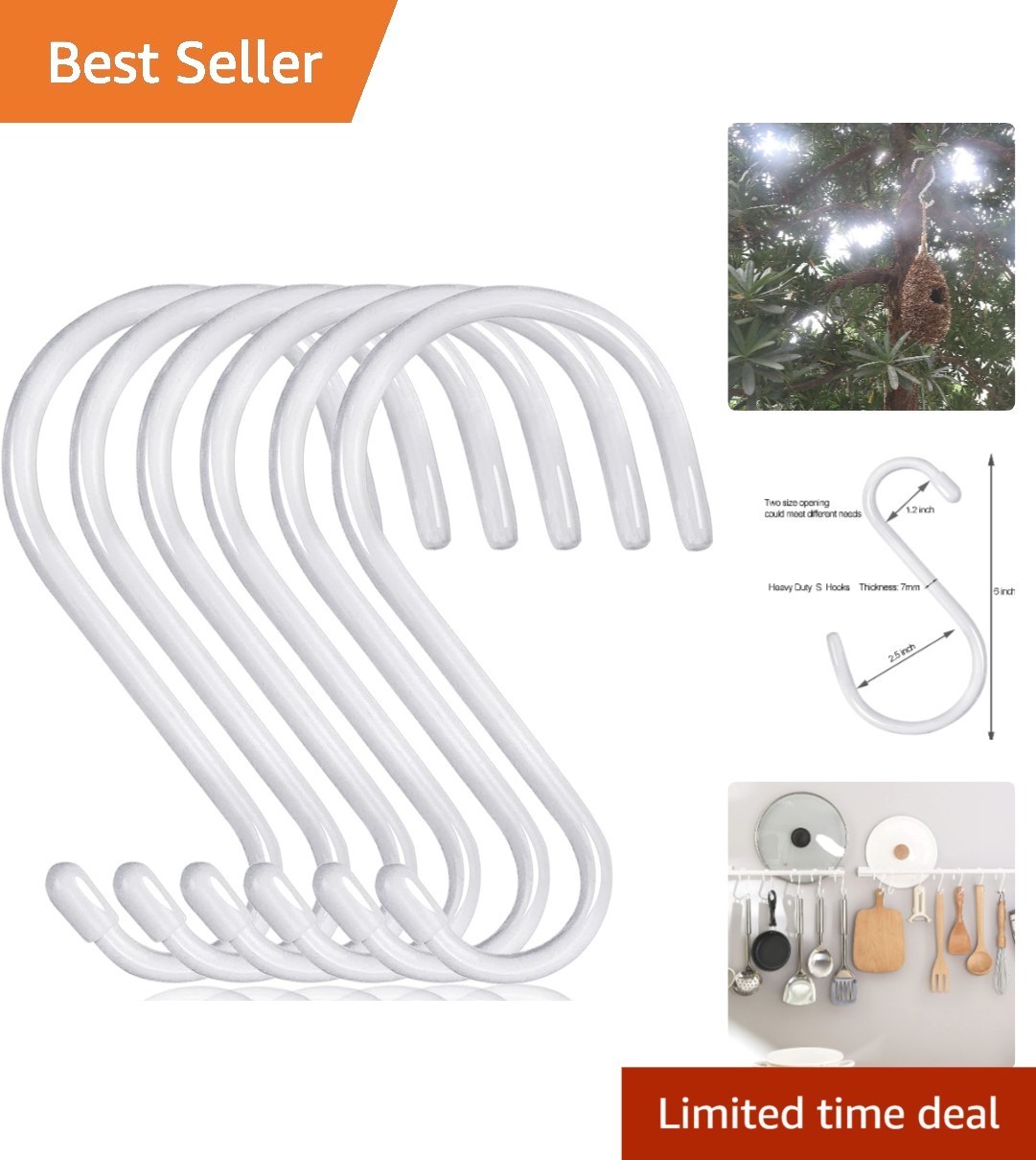 16 Inch Vinyl Coated S Hooks – Rust Resistant, Multi-Functional Hangers for Home