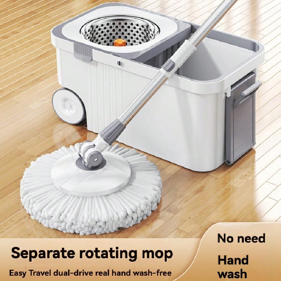 Snugspot 360° Spin Mop And Bucket Set – Drums With 4 Mop Heads, 61″ Stainless