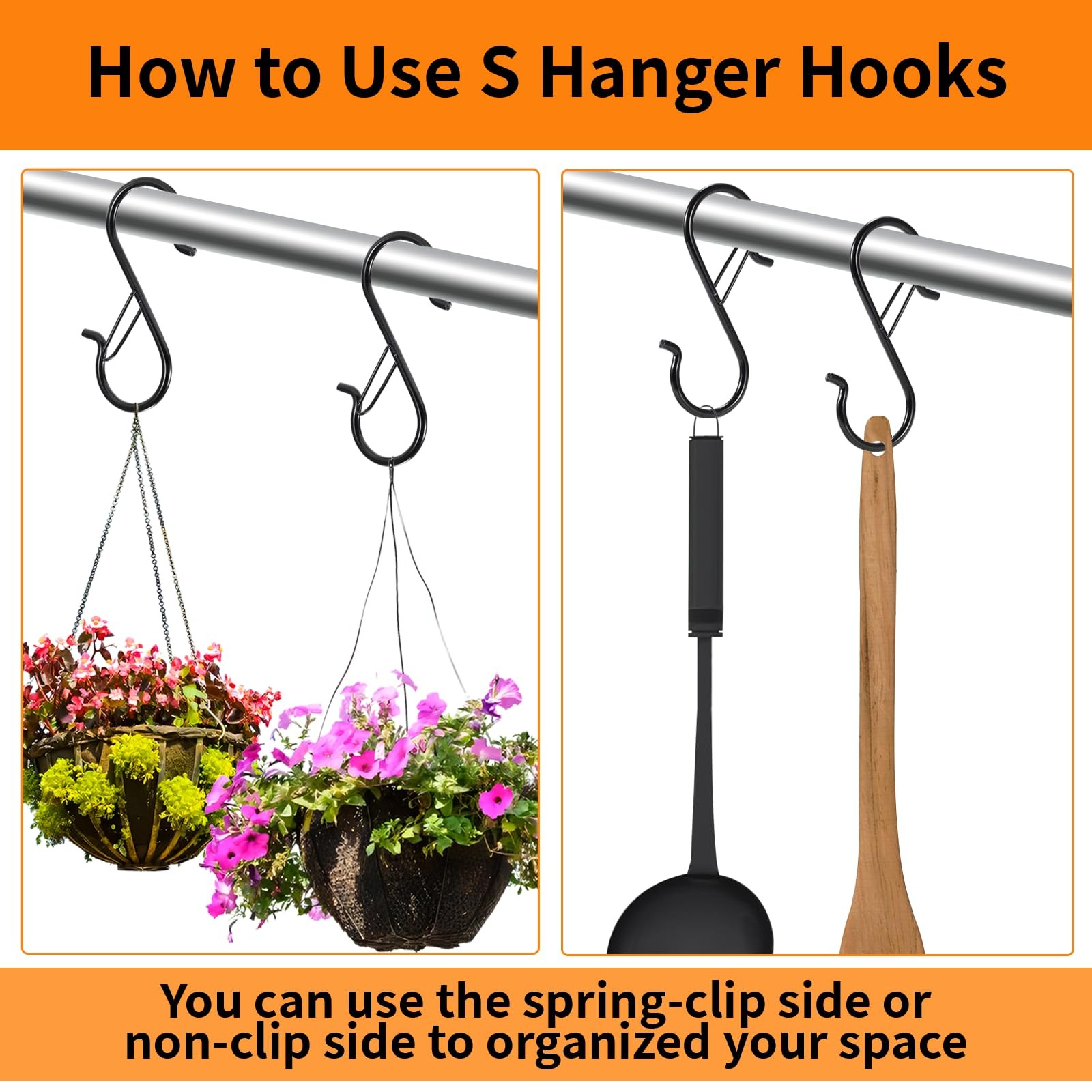 24 PCS S Hooks for Hanging with Safety Buckle, Heavy 3.5 Inch 24 Pcs, Black