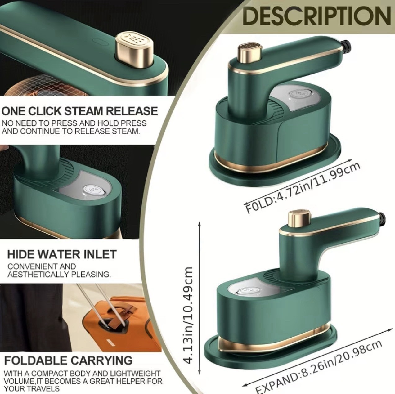 Garment Steamer Portable Travel Clothes Iron 3-in-1 Wrinkle Remover New