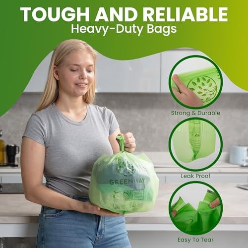 GREENWAY 3 Gallon Compostable trash Bags with Handles,100 Count, Extra Thick …