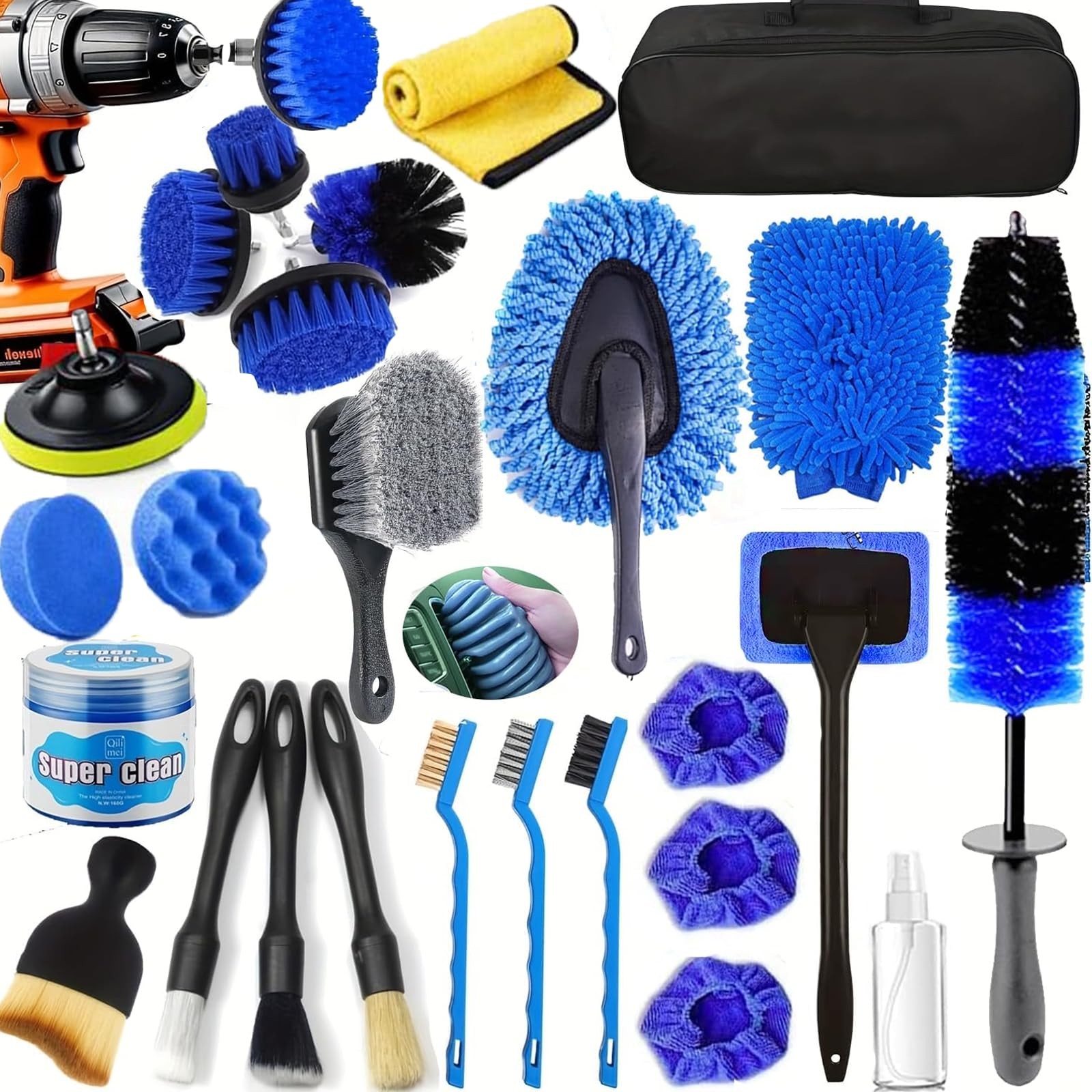 26Piece Car Detailing Kit with Brushes, Drill Brushes, and Cleaning Tools